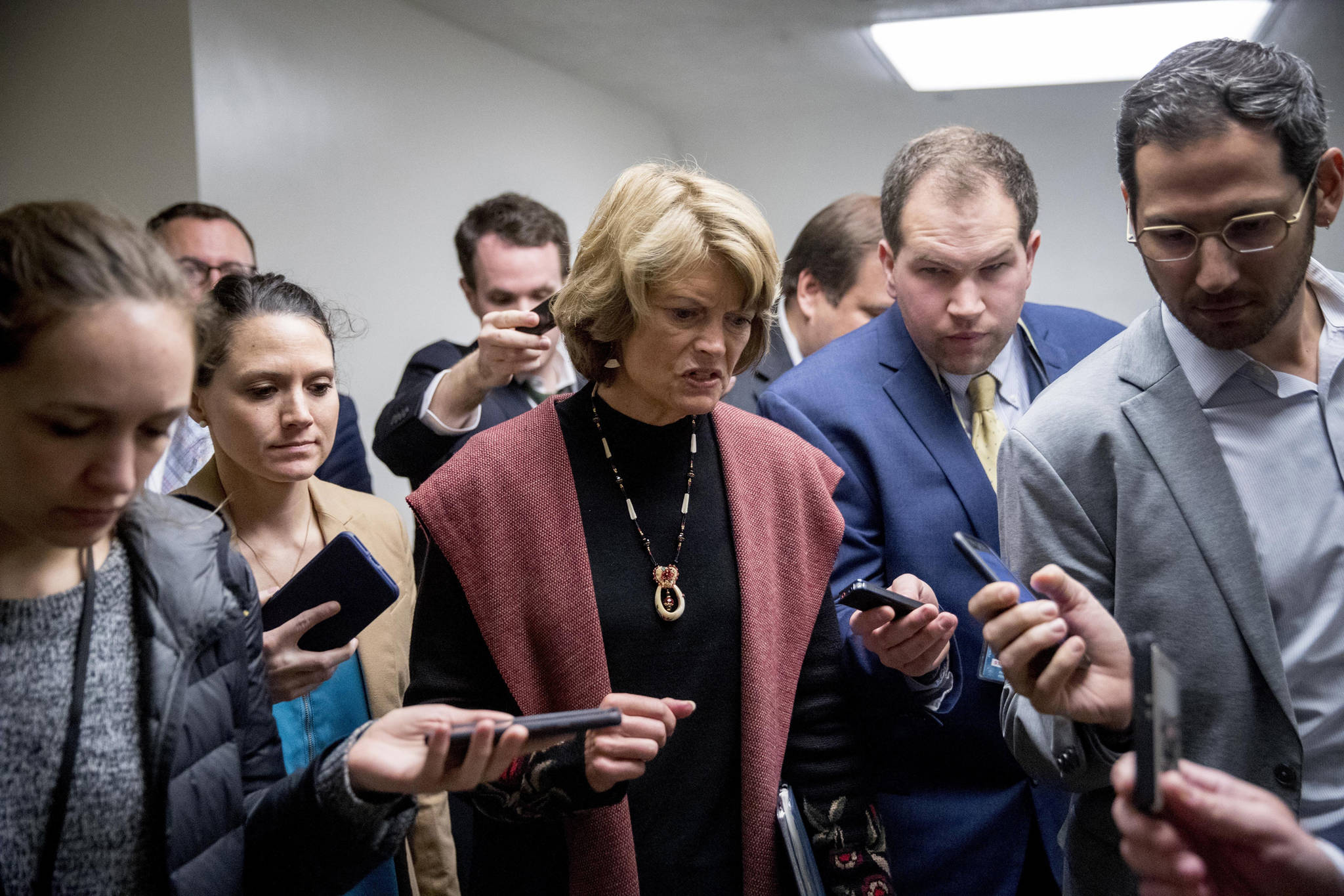 Sen. Lisa Murkowski, R-Alaska, speaks to reporters as she arrives at the U.S. Capitol building on Capitol Hill in Washington, D.C. on Thursday, Jan. 24, 2019. (Andrew Harnik | Associated Press)