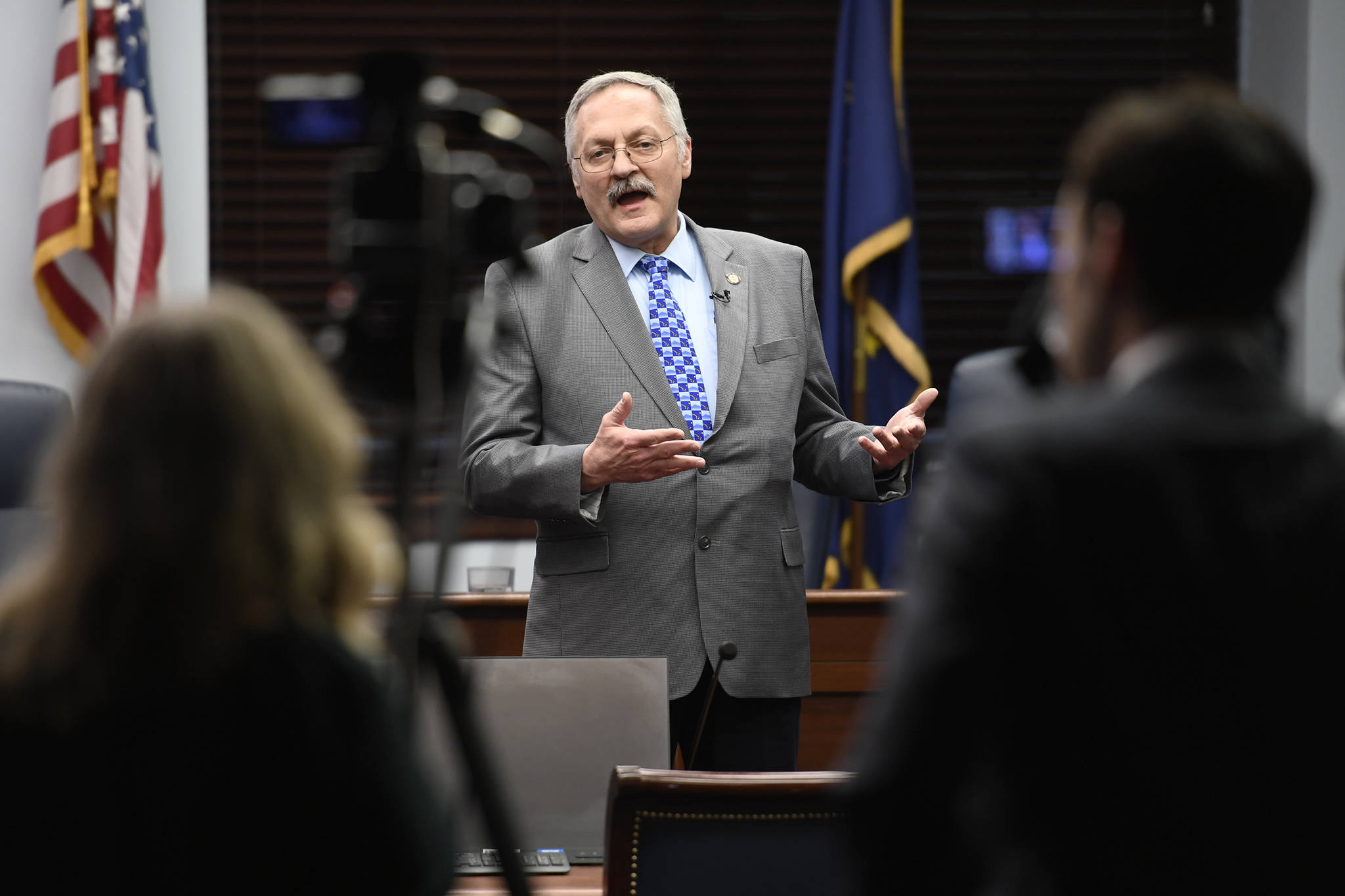 Rep. Dave Talerico, R-Healy, speaks to reporters at the Capitol on Friday, Jan. 25, 2019. (Michael Penn | Juneau Empire)