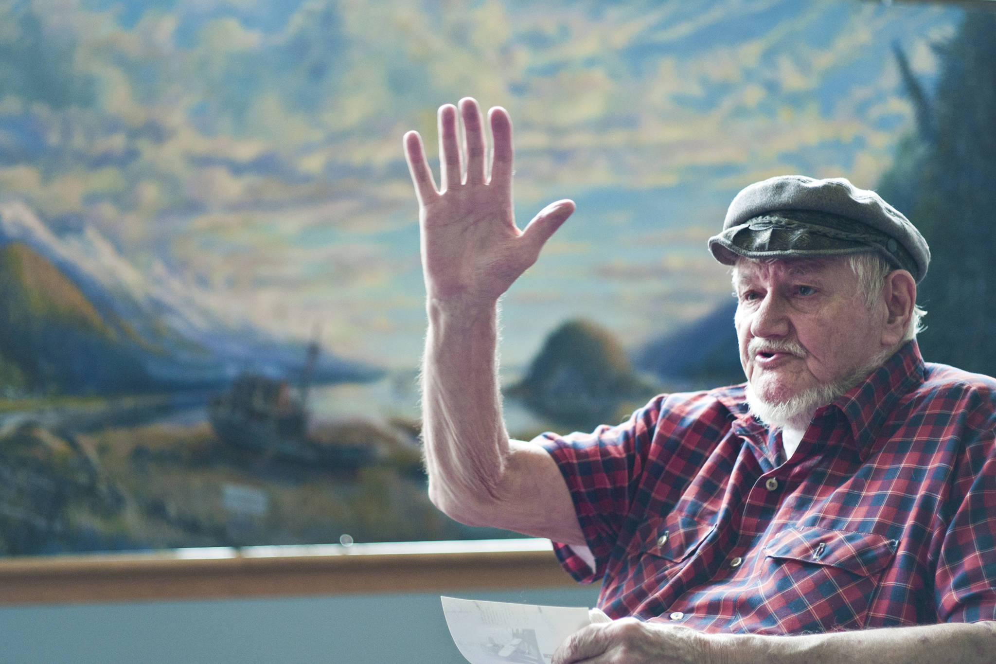 Alaskan artist Herb Bonnet talks about his career in painting at the Juneau Pioneer Home, May 2015. Bonnet, who passed away in 2017 will be the subject of a retrospective exhibit Friday. (Michael Penn | Juneau Empire file)