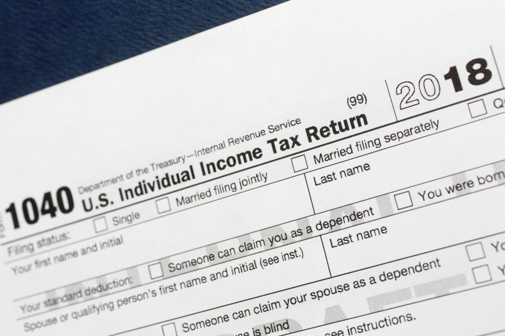 This photo shows a portion of the 1040 U.S. Individual Income Tax Return form for 2018. (Mark Lennihan | Associated Press File)