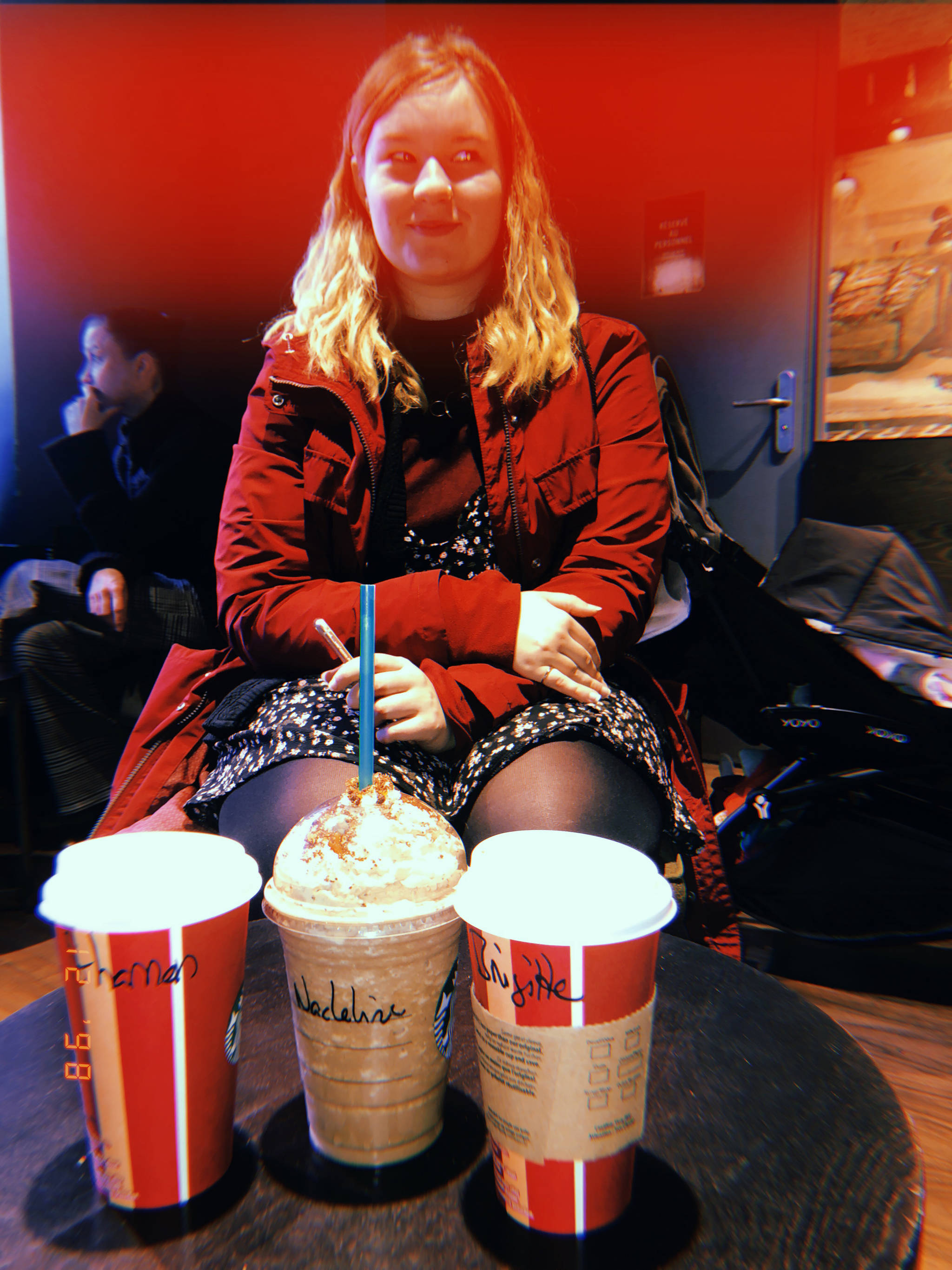 Starbucks in Nantes on Dec. 28, 2018, with funny spellings of our names. (Bridget McTague | For the Juneau Empire)