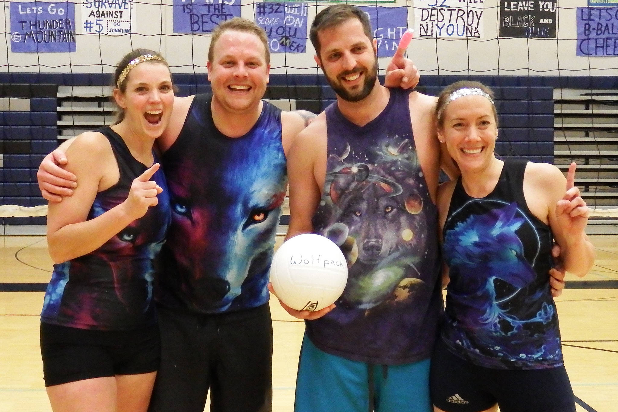 Half Pack’s Julia Frost, Justin Jarvis, Robert Schuler and Alicia Schuler won the first annual Reverse Coed Volleyball tournament Gold Division at Thunder Mountain High School on Saturday. Half Pack defeated Will Clark, 2-1, in the title game. (Courtesy Photo | Dave Pusich)