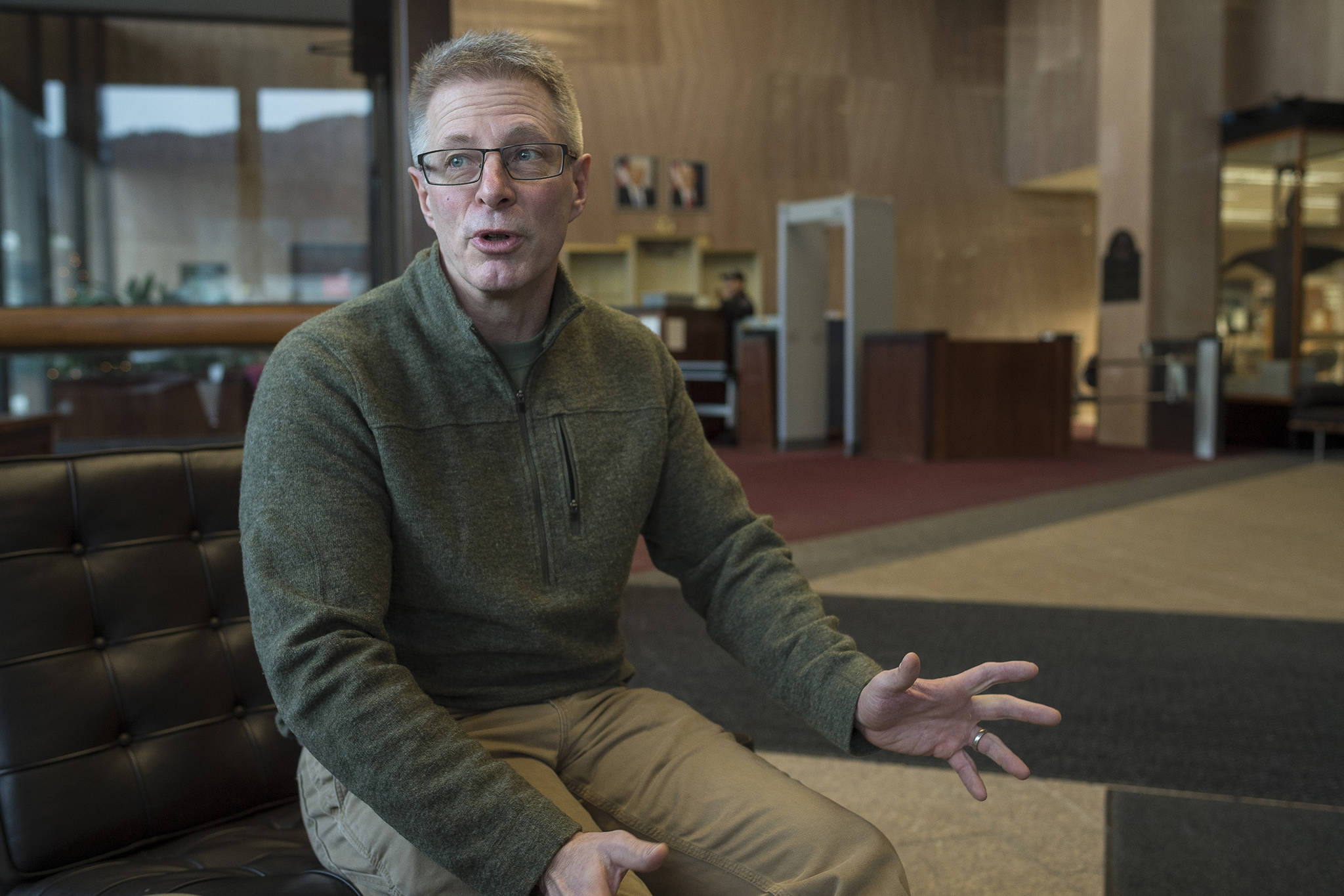 Joe McCabe, a paralegal specialist with the NOAA General Counsel office, talks Wednesday, Jan. 9, 2019, about being being off work since the partial federal shutdown started on Saturday, Dec. 22, 2018. McCabe, 55, said he has always had work since he was 13. (Michael Penn | Juneau Empire)
