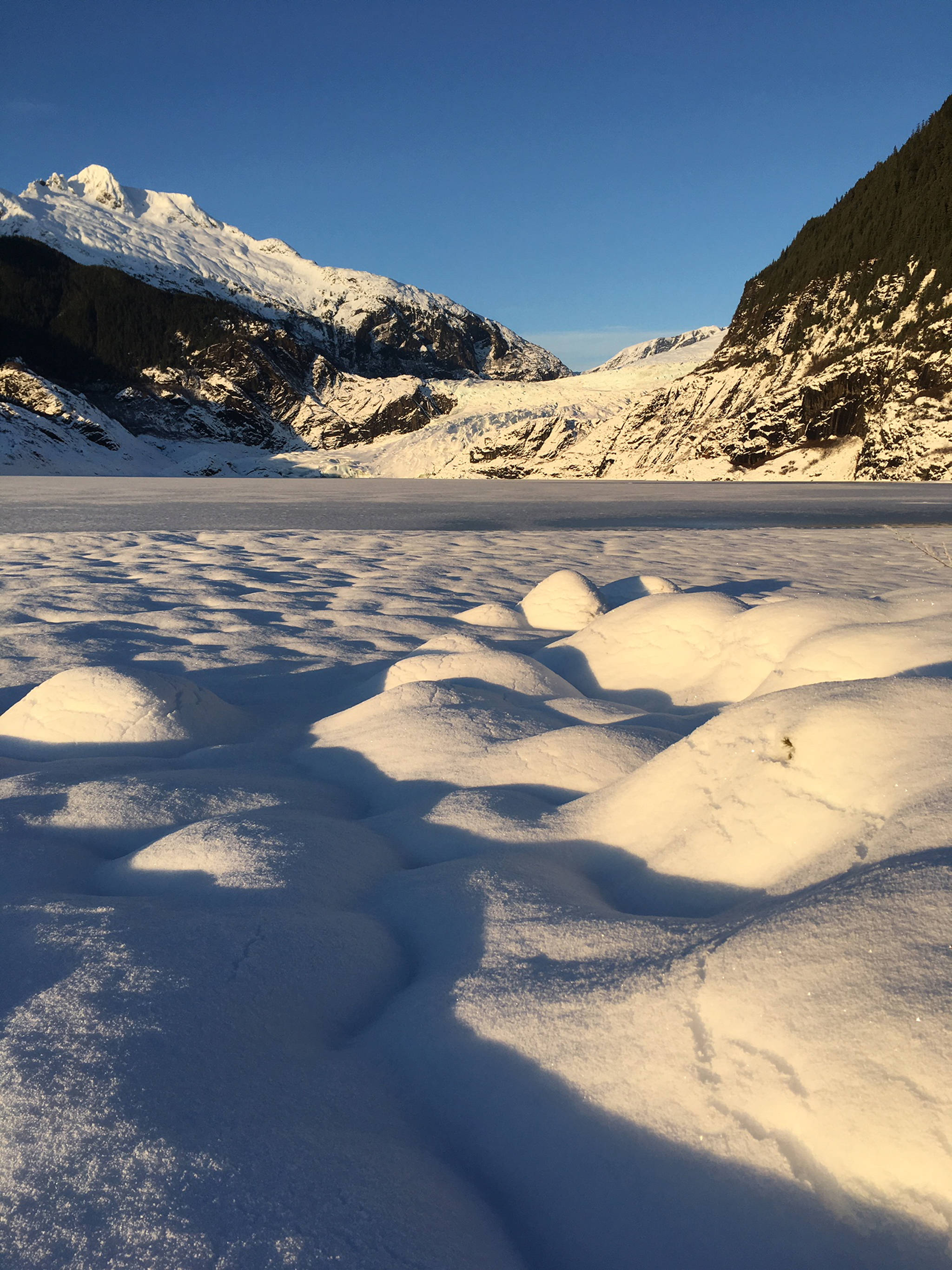 A snowy view of the Mendenhall Glacier. (Courtesy Photo | Deborah Rudis)