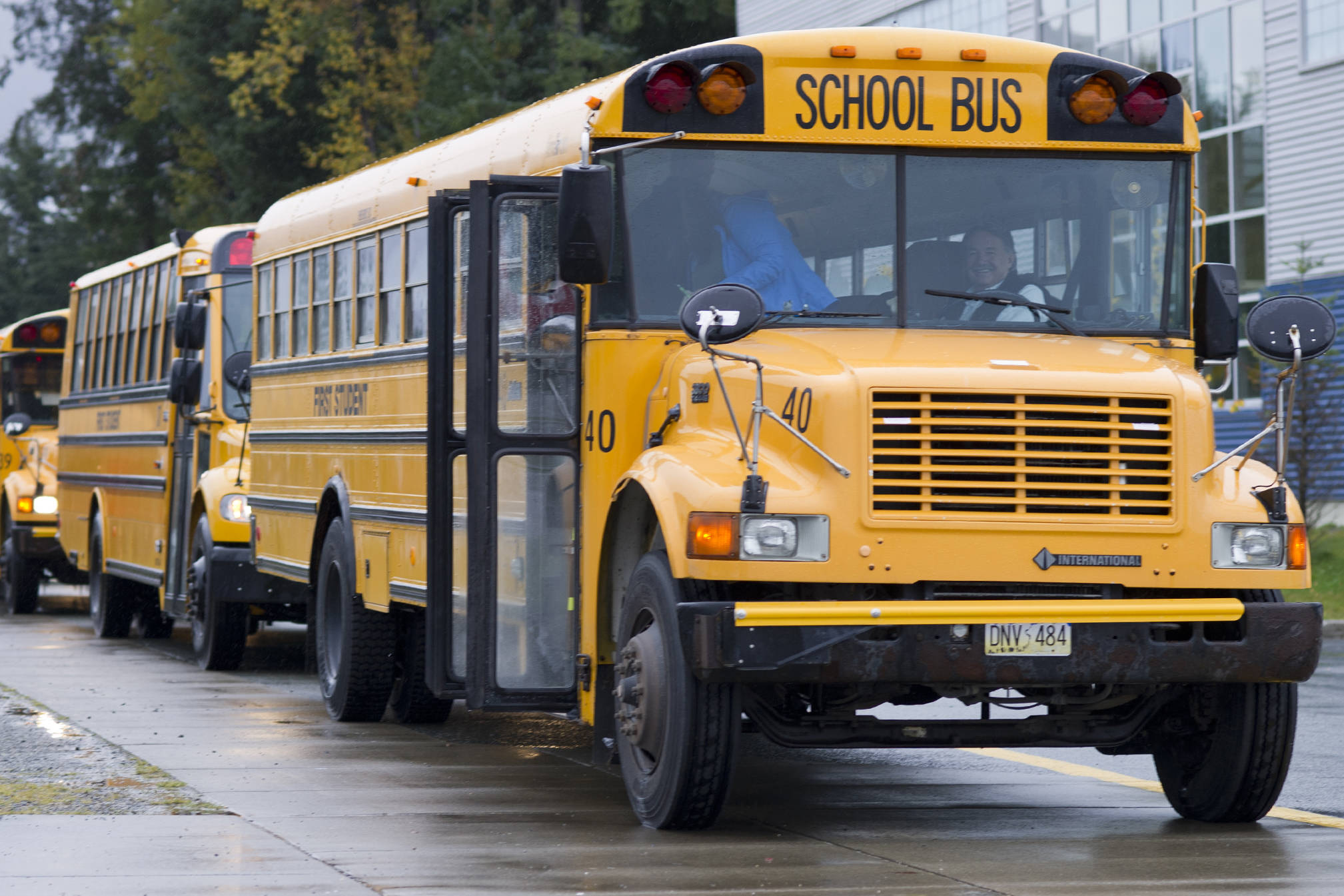 School buses drop students off at Thunder Mountain High School on Monday, Sept. 21, 2015. (Michael Penn | Juneau Empire File)
