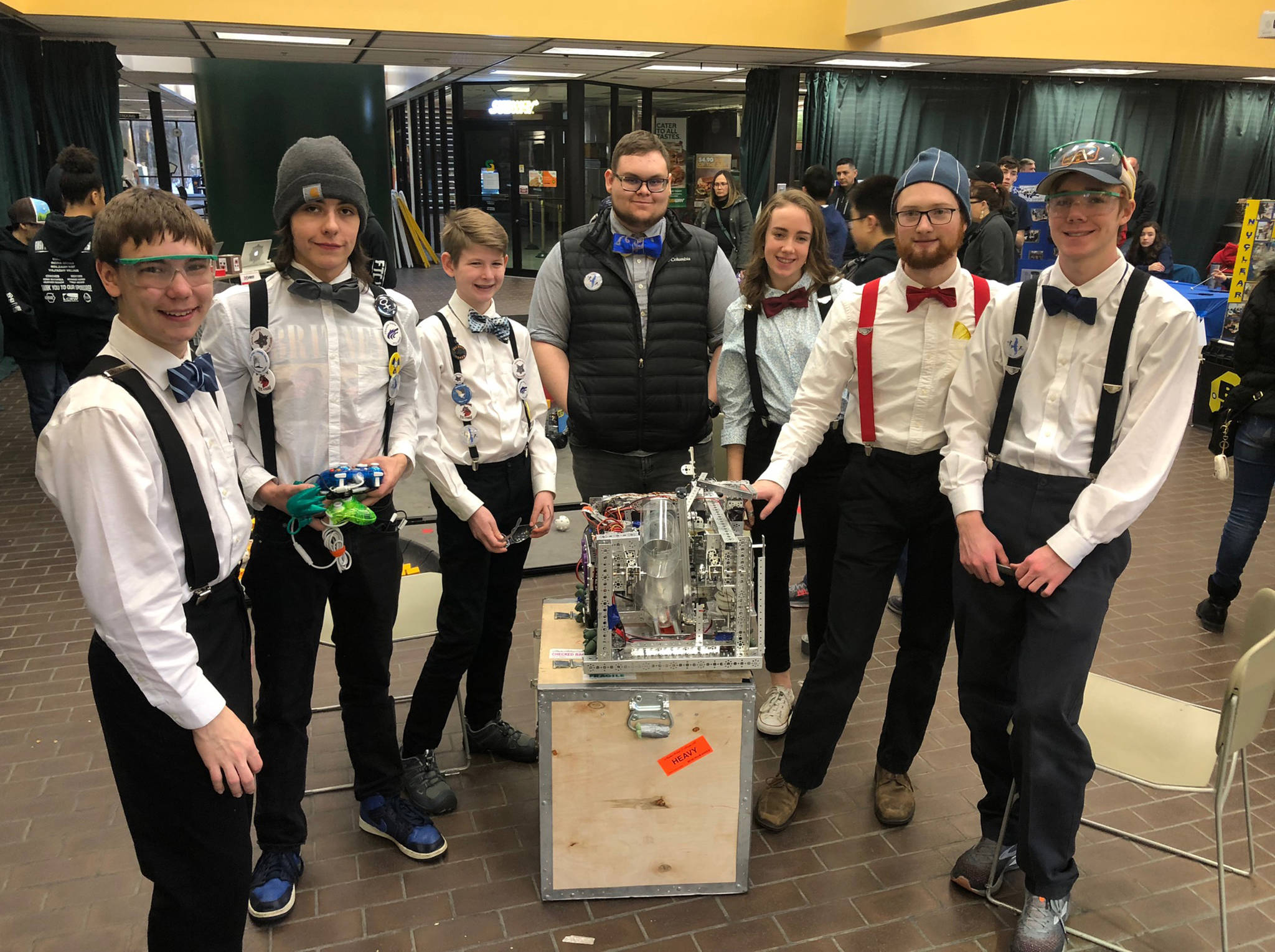 Thunder Mountain High School’s “Trial and Error” robotics team took first place at the state championship at the University of Alaska Anchorage from Feb 1-2, 2019. Eight students were on the winning team: Seniors Noatak Post, Eli Douglas, Riley Sikes and Sterling Zuboff; Juniors Teilhard Buzzell and Ian Sheridan; and Freshmen Grace Sikes and Darin Tingey. (Courtesy Photo)