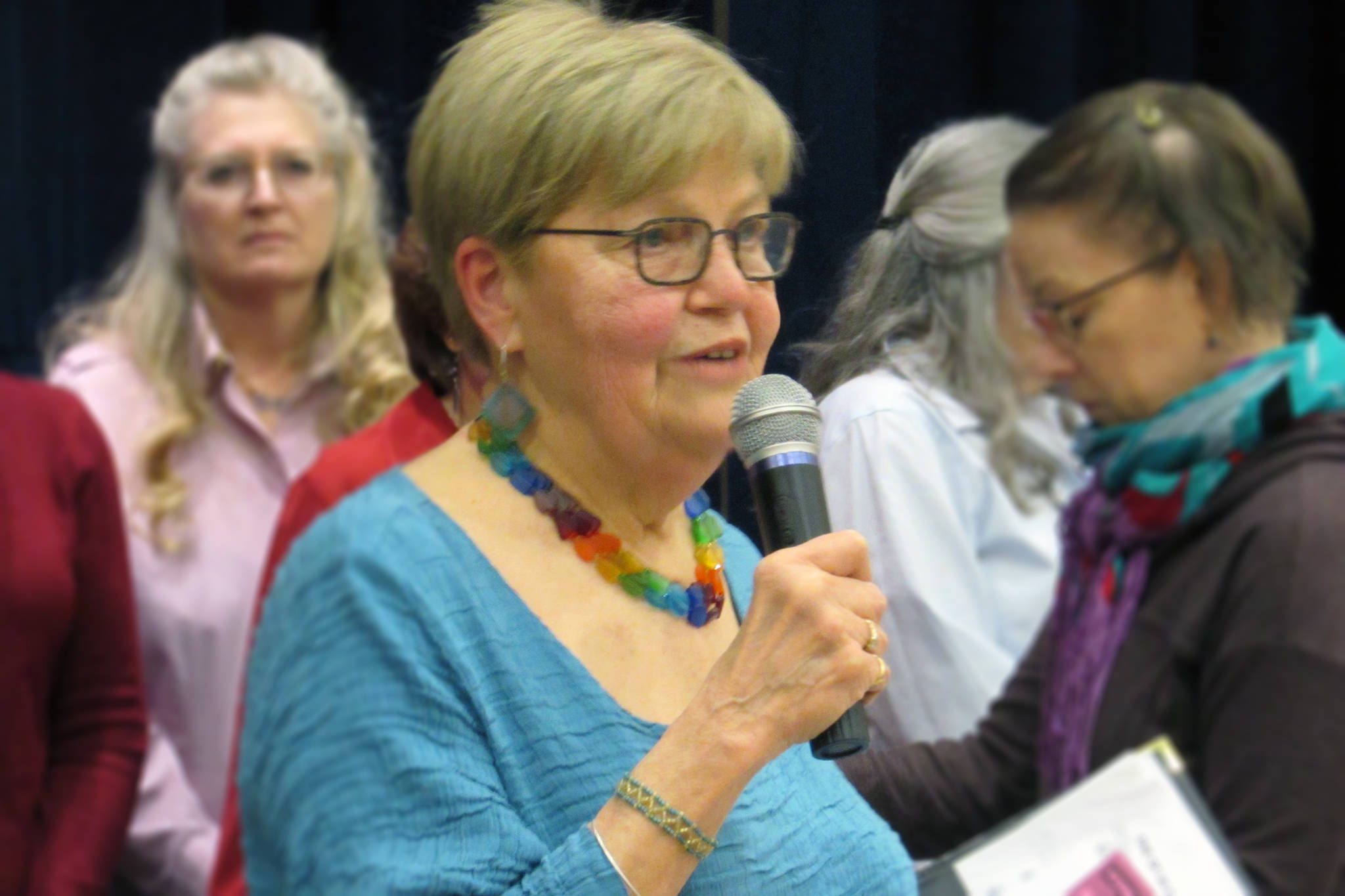 Maureen Longworth, co-coordinator of the Stonewall 50 Project, speaks at the Stonewall 50 Tea & Dance Event Saturday, Feb. 9, 2019. (Ben Hohenstatt | Capital City Weekly)
