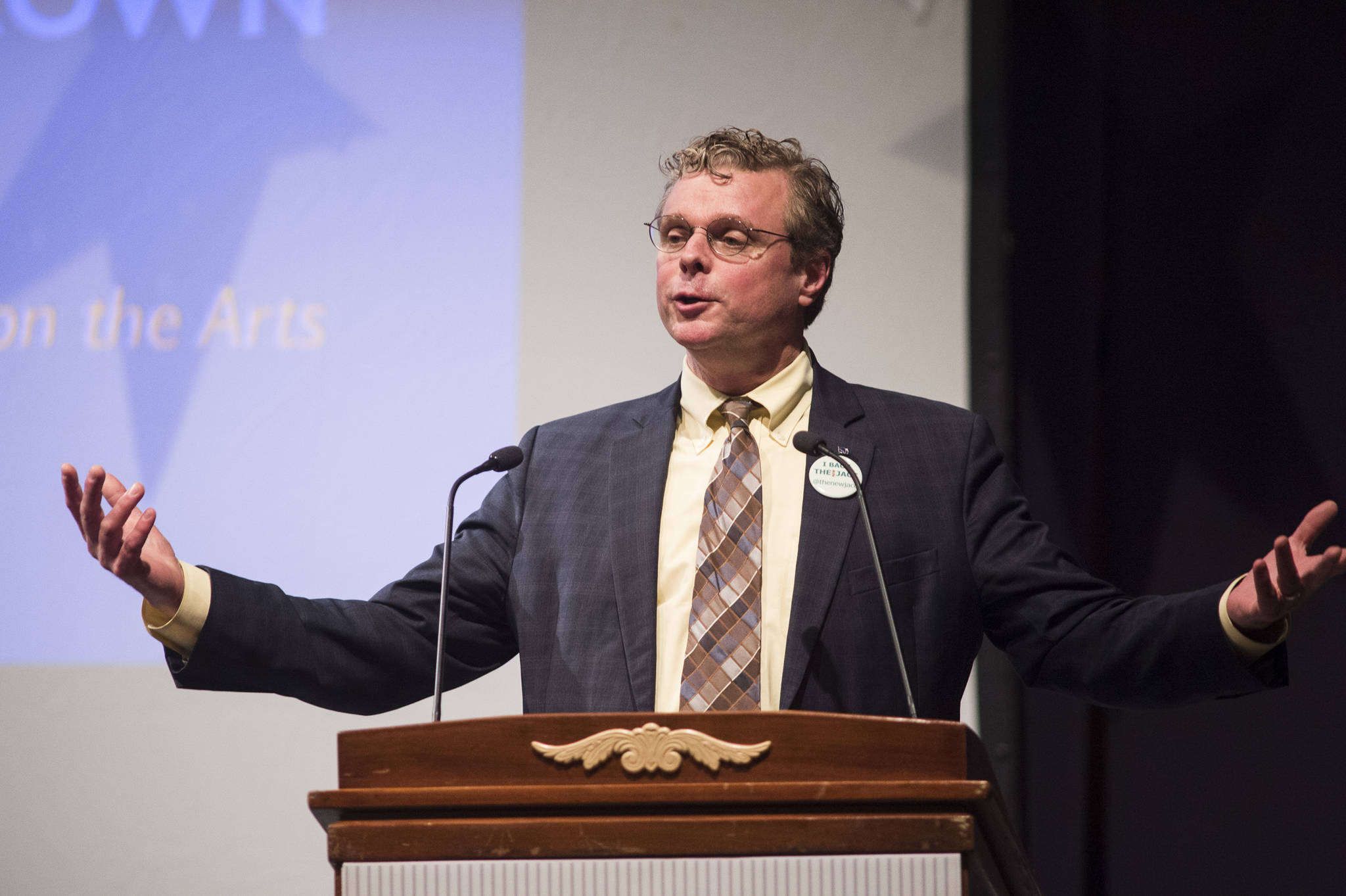 Benjamin Brown, Chair of the Alaska State Council on the Arts, gives welcoming remarks at the 2019 Governor’s Arts & Humanities Awards at the Juneau Arts & Culture Center on Thursday, Feb. 7, 2019. (Michael Penn | Juneau Empire)