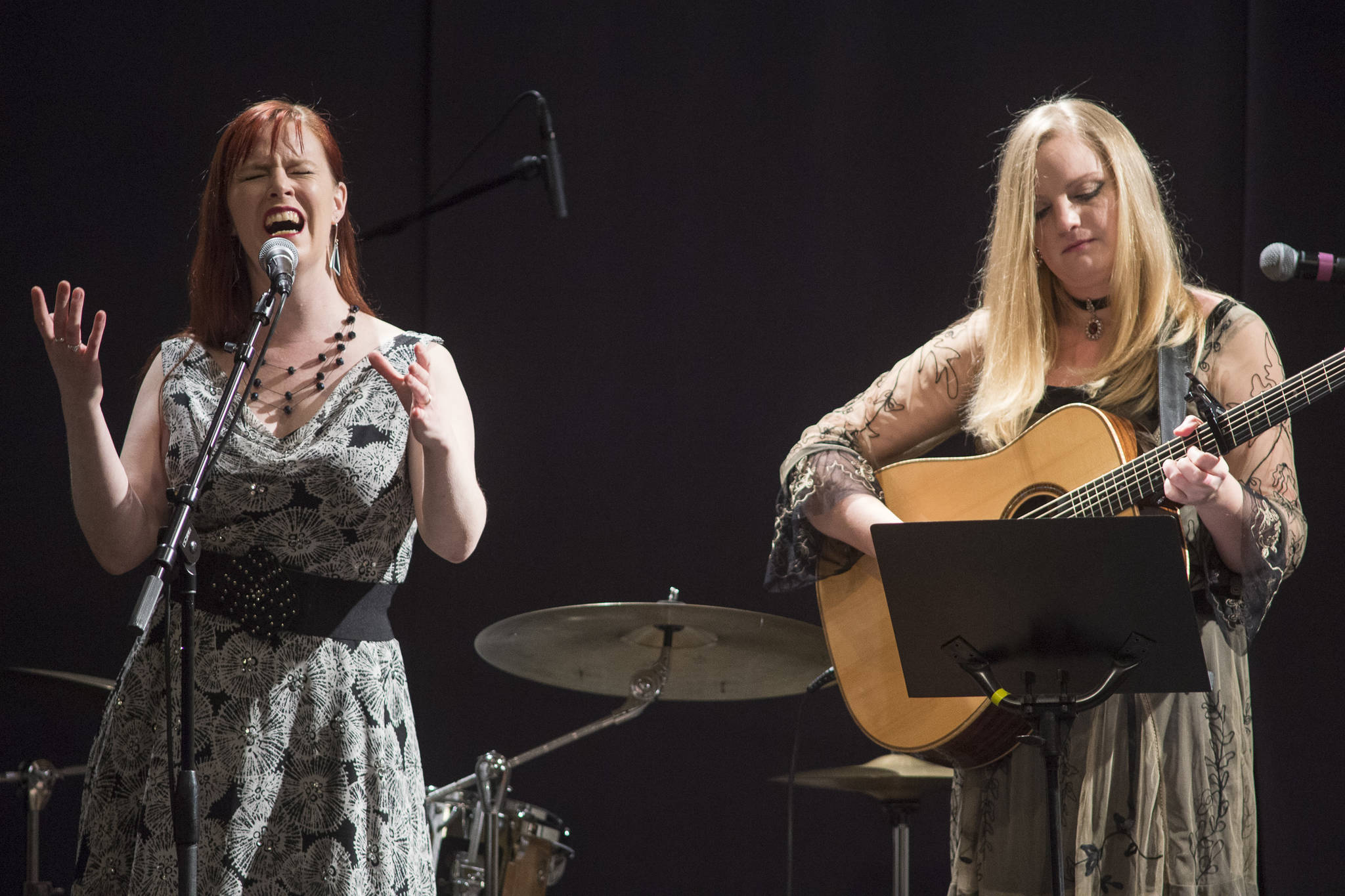 Marian Call, accompanied by Laura Zahasky, sings at the 2019 Governor’s Arts and Humanities Awards at the Juneau Arts & Culture Center on Thursday, Feb. 7, 2019. (Michael Penn | Juneau Empire)