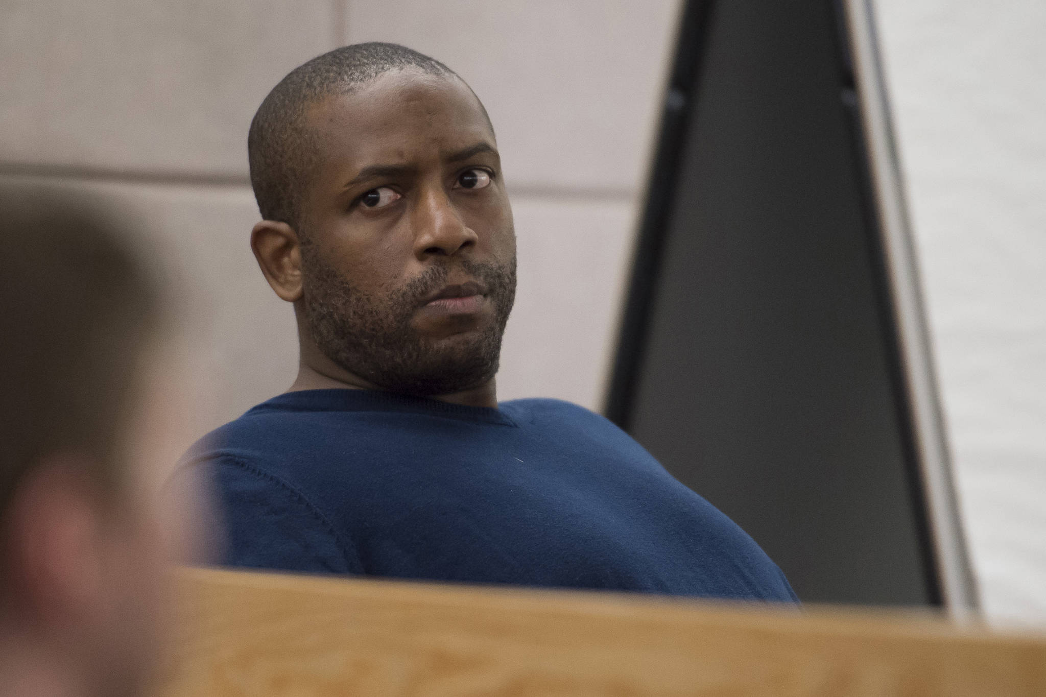 Laron Carlton Graham appears in Juneau Superior Court on Monday, Feb. 26, 2018, for an arraignment on two counts of first-degree murder for the Nov. 15, 2015 shooting deaths of 36-year-old Robert H. Meireis and 34-year-old Elizabeth K. Tonsmeire. (Michael Penn | Juneau Empire File)