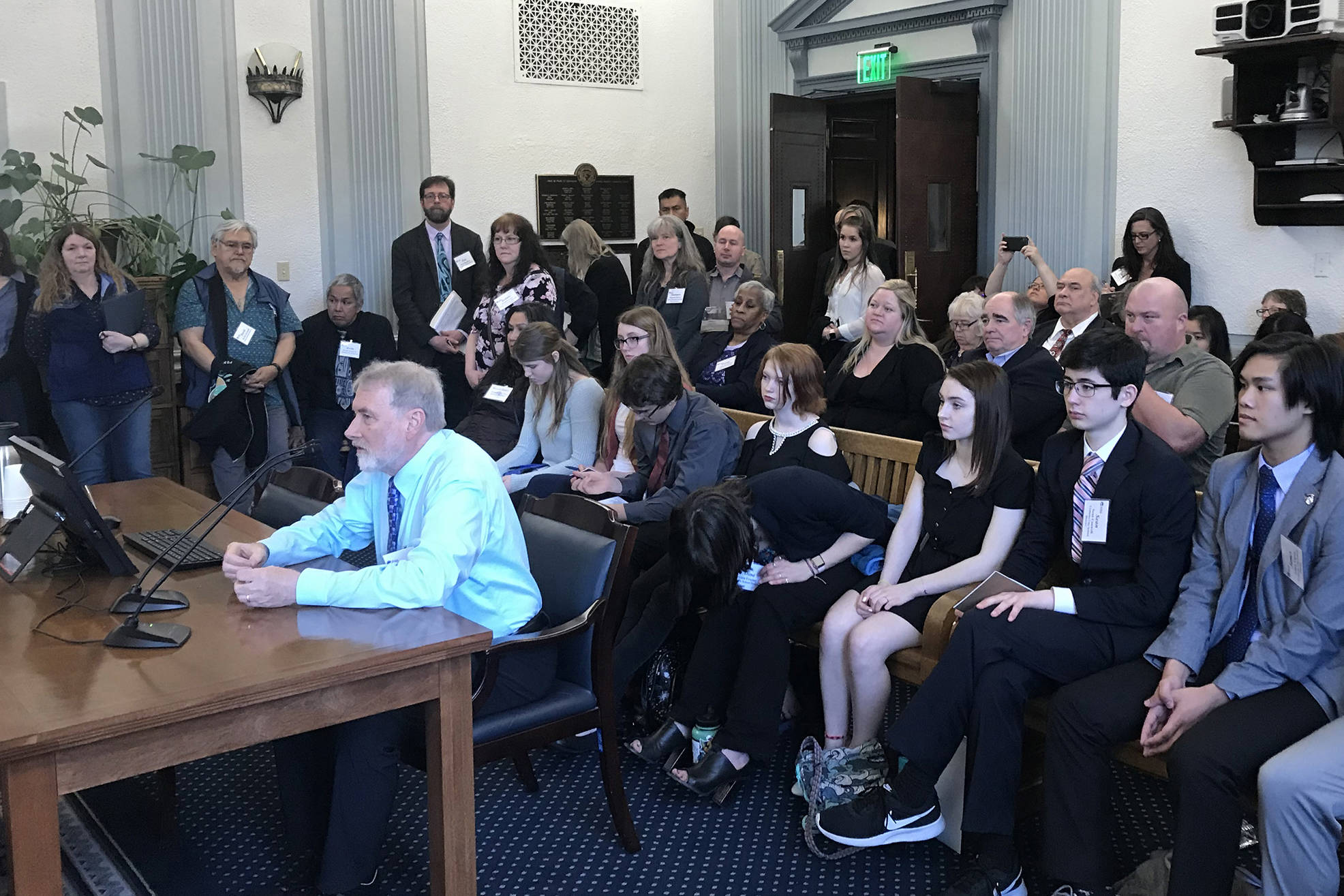 School district representatives from around the state sit in for a Q&A with senators at the Capitol on Monday, Feb. 11, 2019. (Mollie Barnes | Juneau Empire)