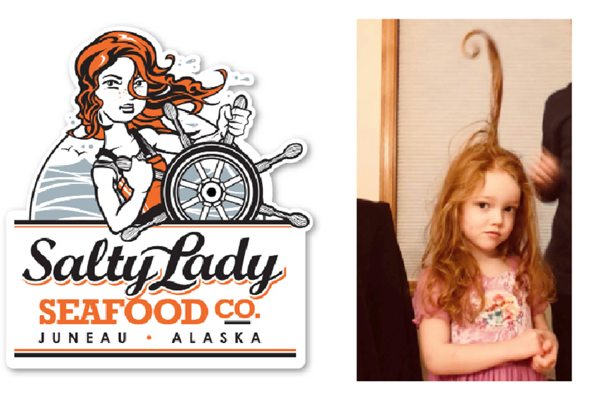 The Salty Lady Seafood Co. logo and Wren Mesdag, 4, the logo’s inspiration. (Courtesy photo)