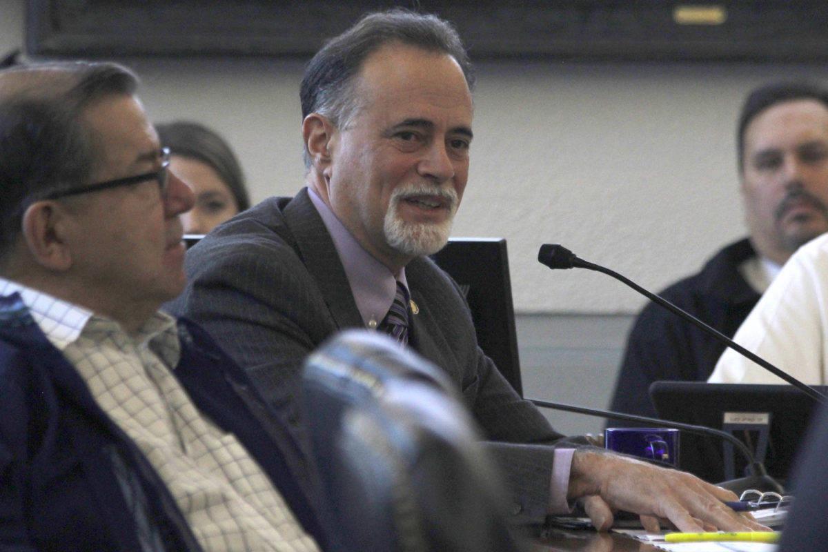 Sen. Peter Micciche, R-Soldotna, poses questions to Department of Corrections and Office of Management and Budget officials during a Senate Finance Committee meeting on Friday, Feb. 15, 2019. (Alex McCarthy | Juneau Empire)