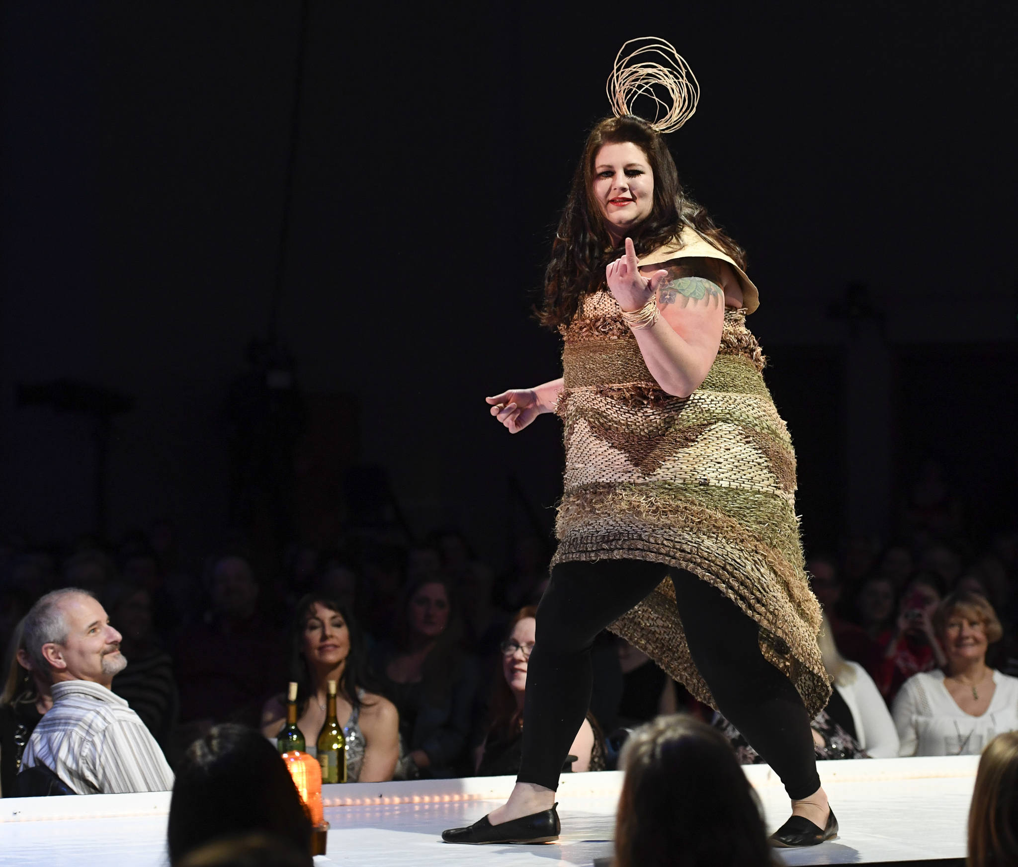 Jesse Riesenberger models Jessica Sullivan’s “Calm in the Wild” at the Wearable Art show at Centennial Hall on Saturday, Feb. 16, 2019. The entry placed third in the competition. (Michael Penn | Capital City Weekly)