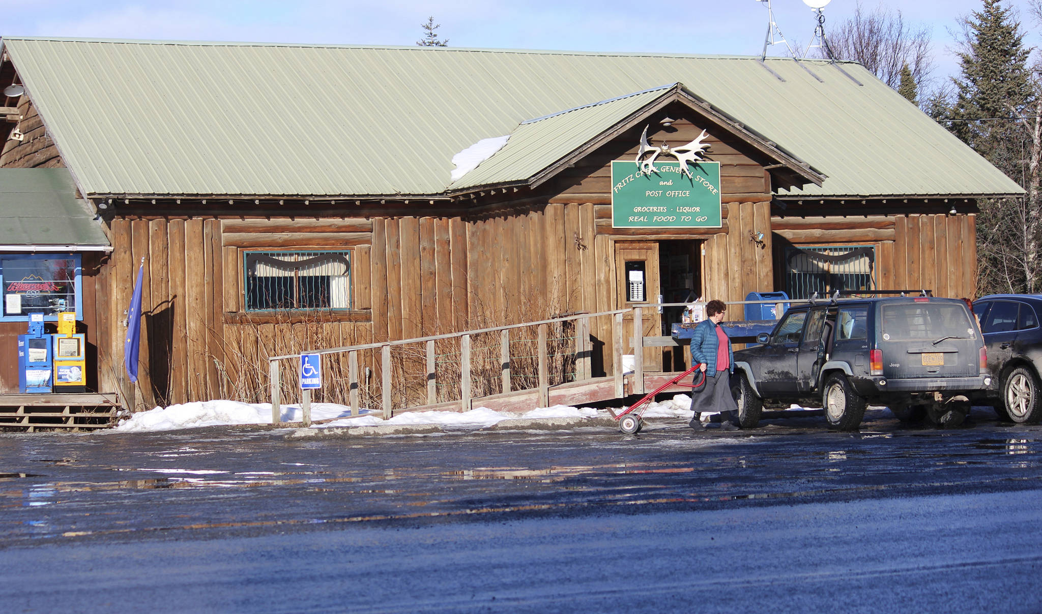 In this Feb. 26, 2019 photo is the Fritz Creek General Store, shown near Homer, Alaska. A cat named Stormy that has spent more than six years as a fixture in a remote Alaska general store is being forced out after officials notified the store owners that the cat’s presence violates food safety standards. (Megan Pacer | Homer News via AP)