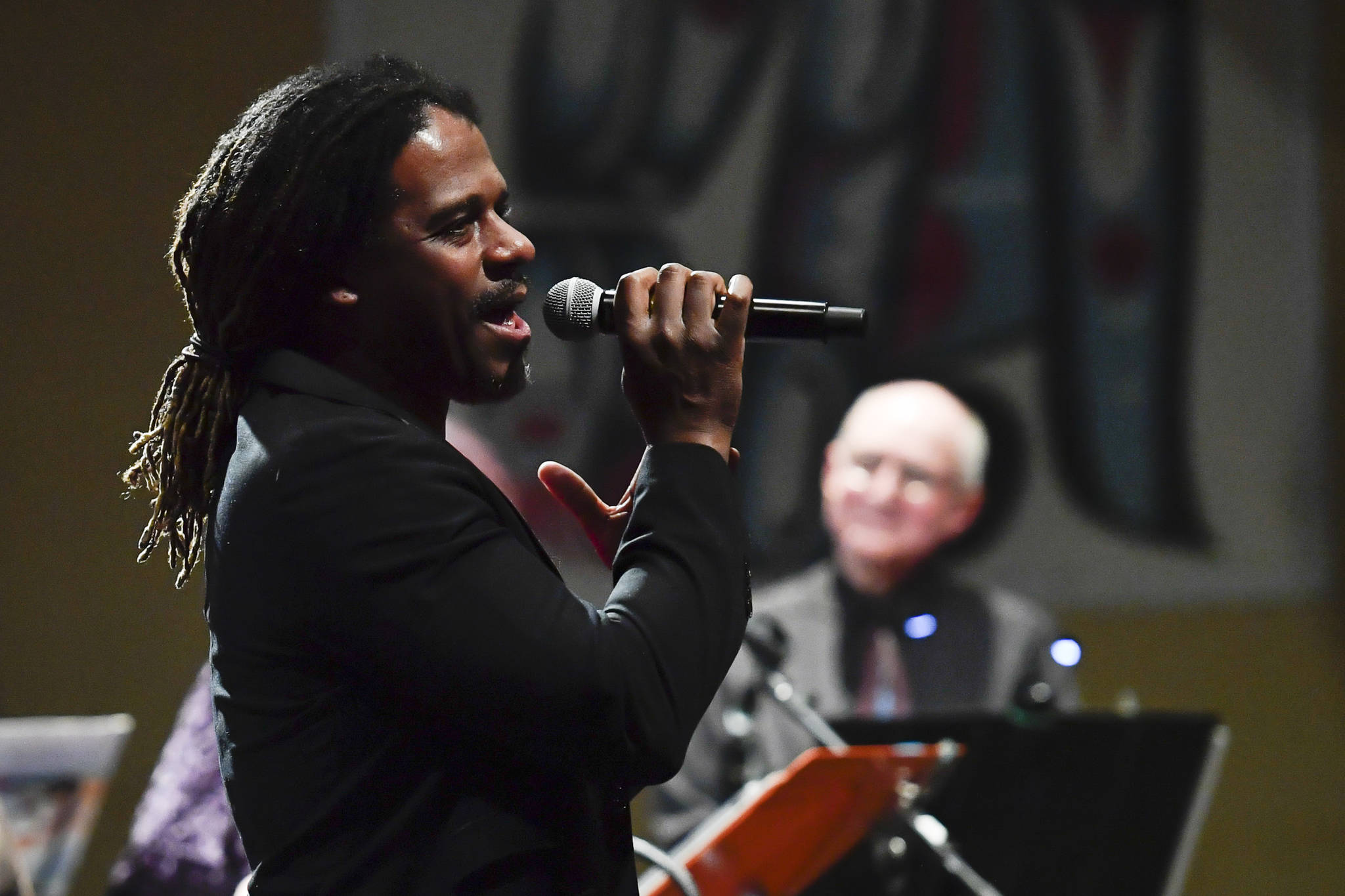 Ryan Shaw sings during the performance of “Motown for Our Town” at the Juneau Arts & Culture Center on Friday, March 1, 2019. (Michael Penn | Juneau Empire)