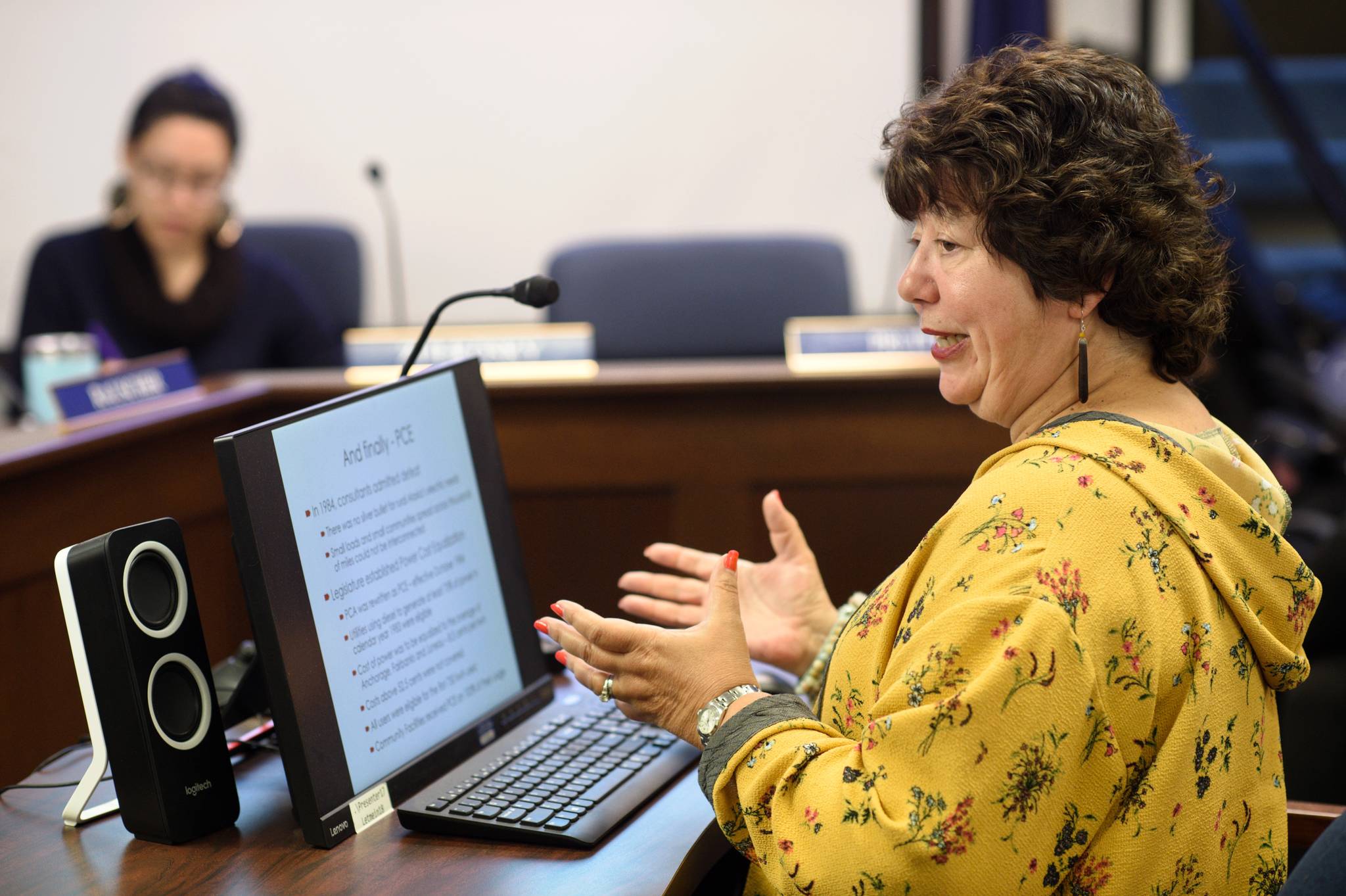Meera Kohler, President and CEO of the Alaska Village Electric Cooperative, speaks to members of the House Labor and Commerce Committee about the history of the Power Cost Equalization program at the Capitol on Tuesday, March 5, 2019. (Michael Penn | Juneau Empire)