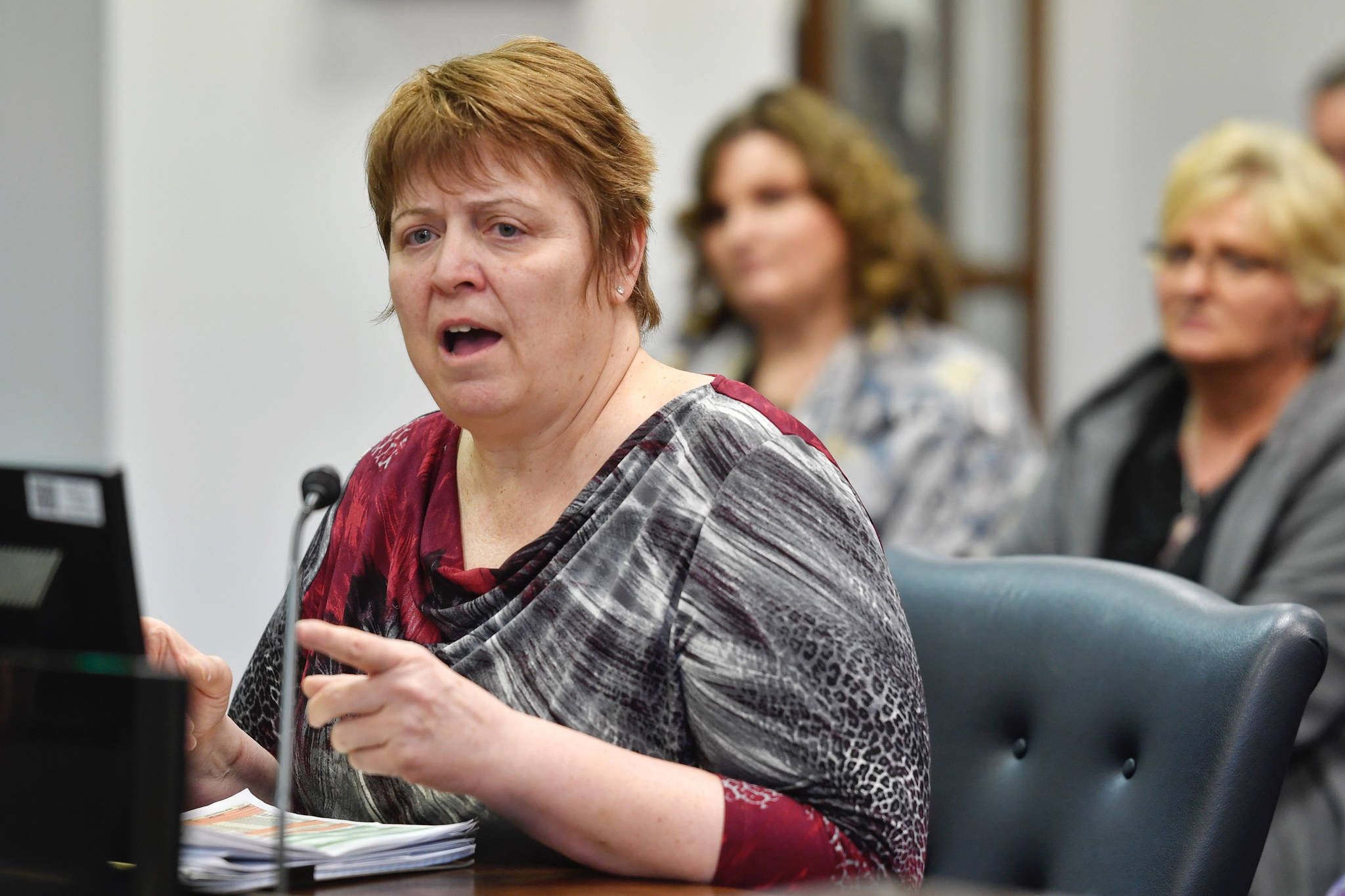 Vivian Stiver testifies in front of the House Labor and Commerce Committee for confirmation to the Marijuana Control Board at the Capitol on Wednesday, March 6, 2019. (Michael Penn | Juneau Empire)