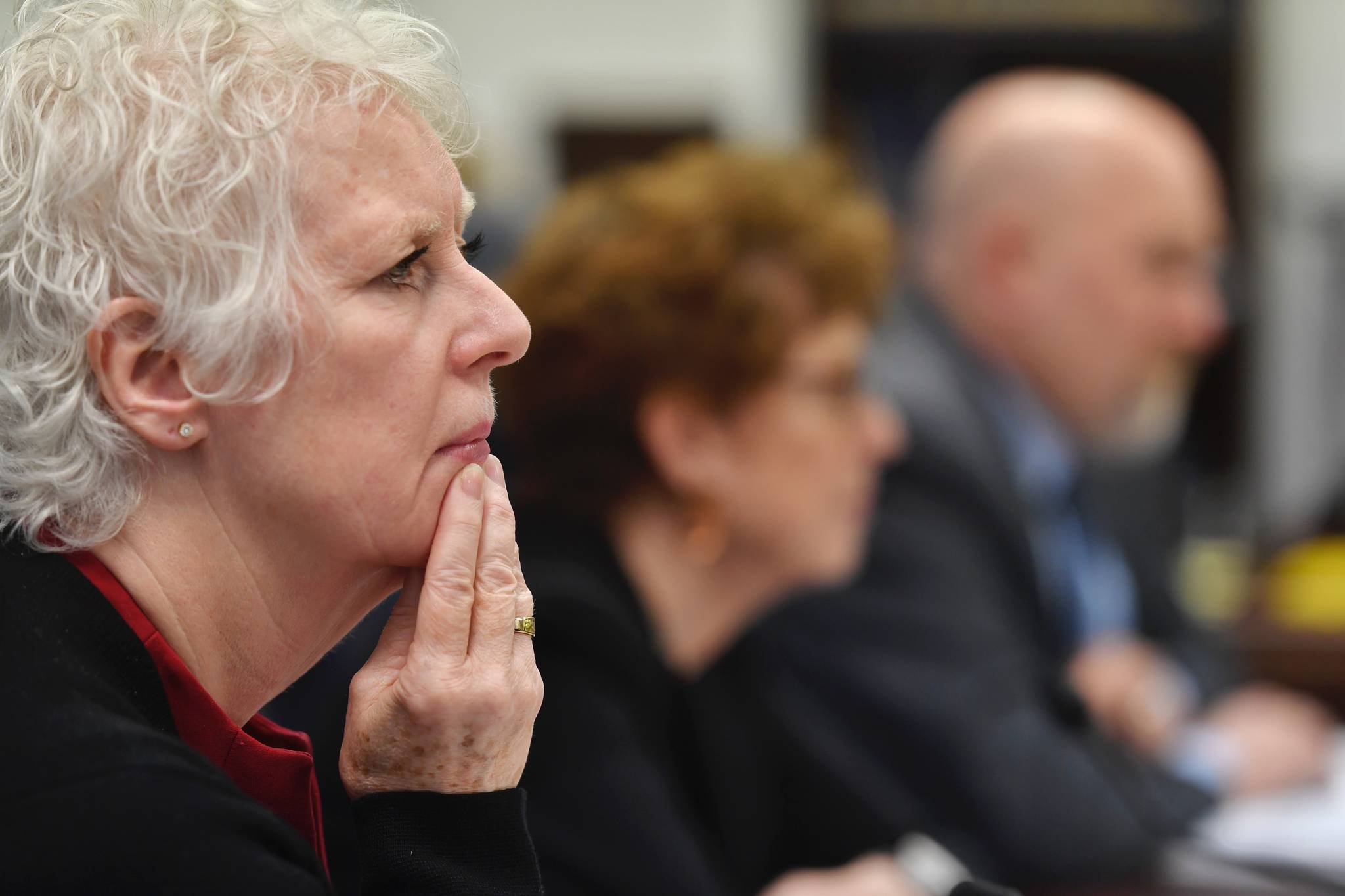 In this file photo, Rep. Louise Stutes, R-Kodiak, listens in a House Labor and Commerce Committee on Wednesday, March 6, 2019. (Michael Penn | Juneau Empire)