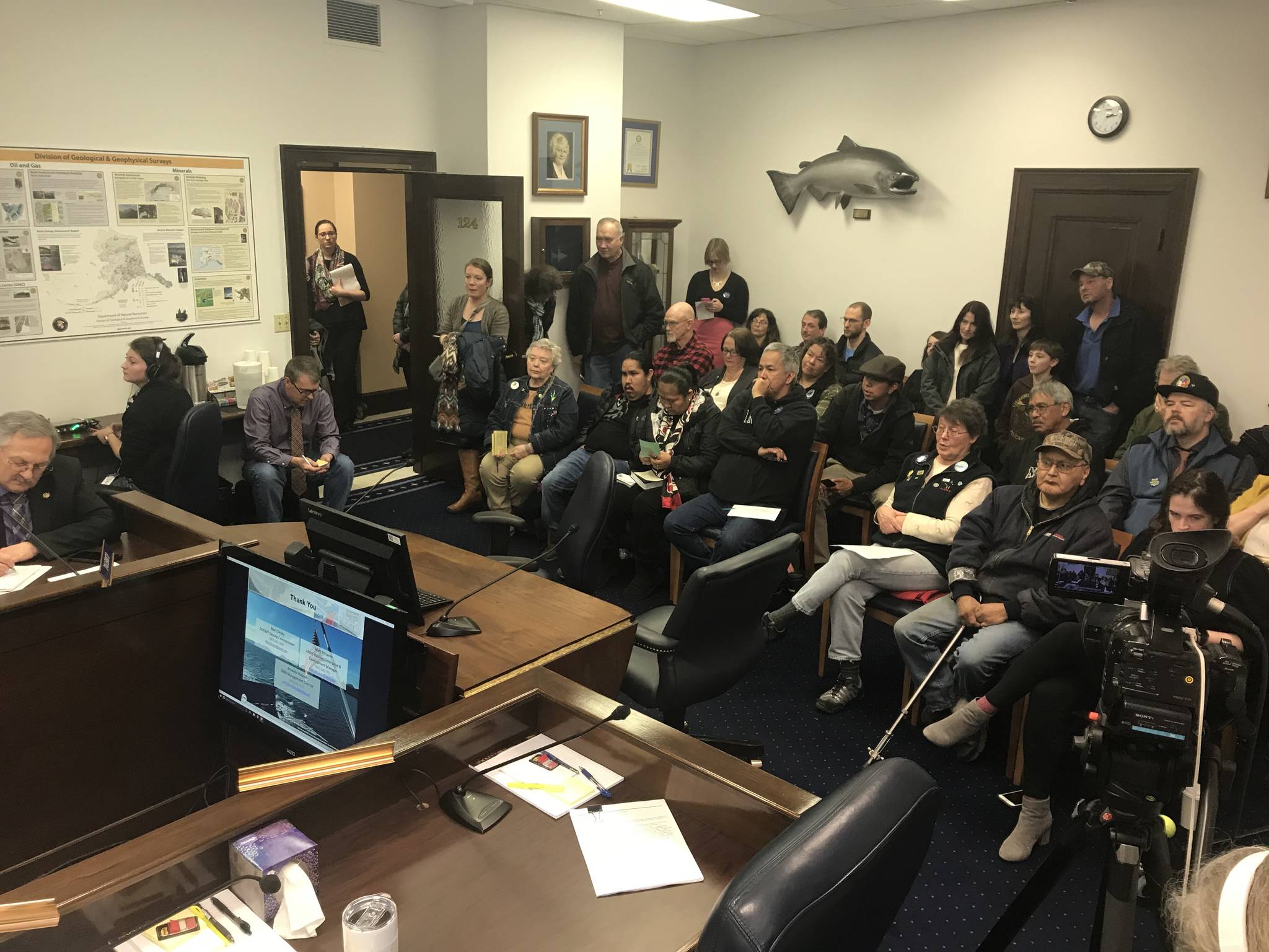 People pack the room to give public testimony on the Alaska Marine Highway System in the House Transportation and Public Facilities committee on March, 12, 2019. (Alex McCarthy | Juneau Empire)