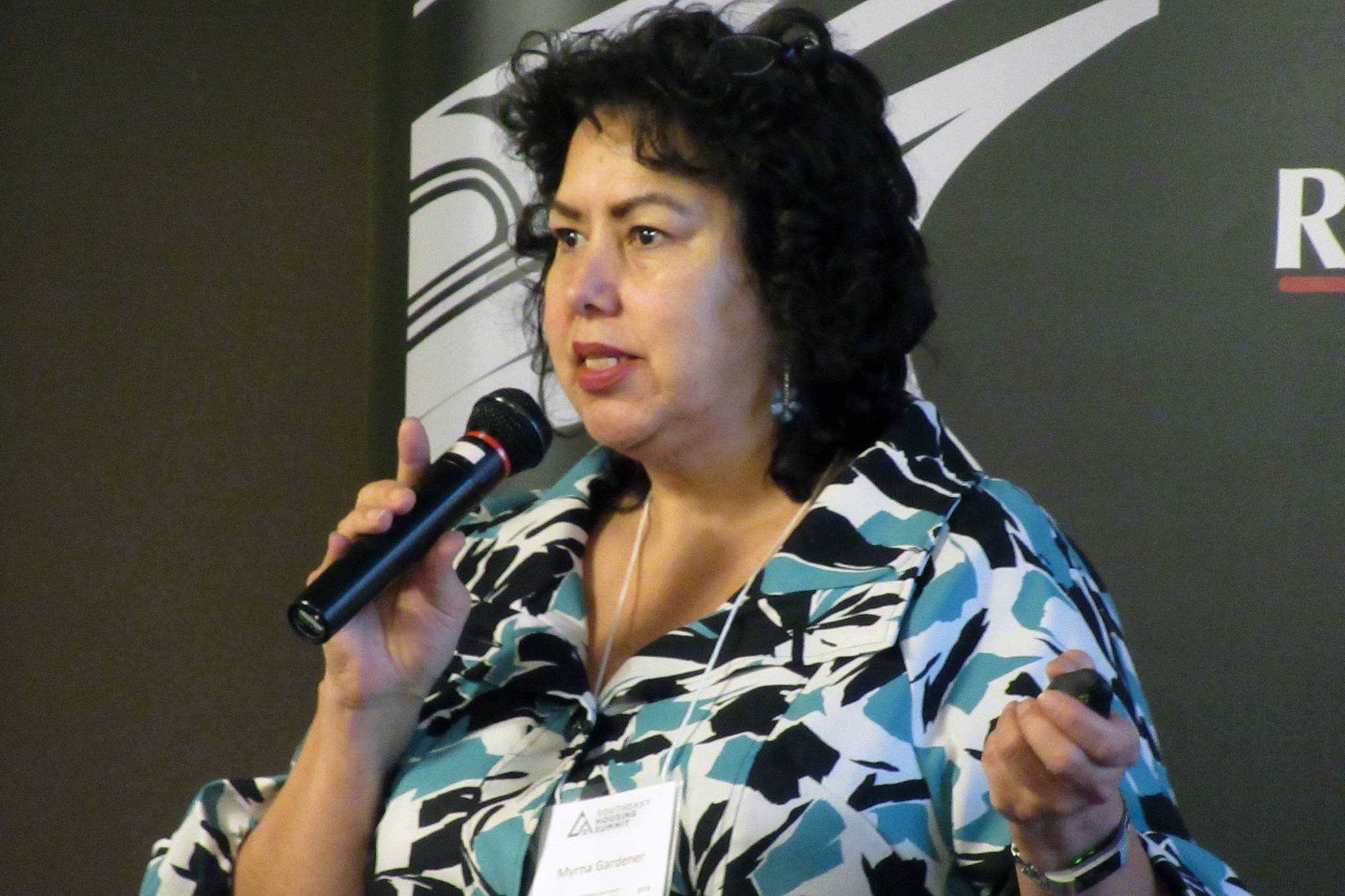Myrna</span> Gardner, tribal partnership specialist for the U.S. Census Bureau, said Alaska’s low census response rate is costing the state millions every year during a presentation at Southeast Housing Summit, Thursday, March 14, 2019. *Ben Hohenstatt | Juneau Empire)