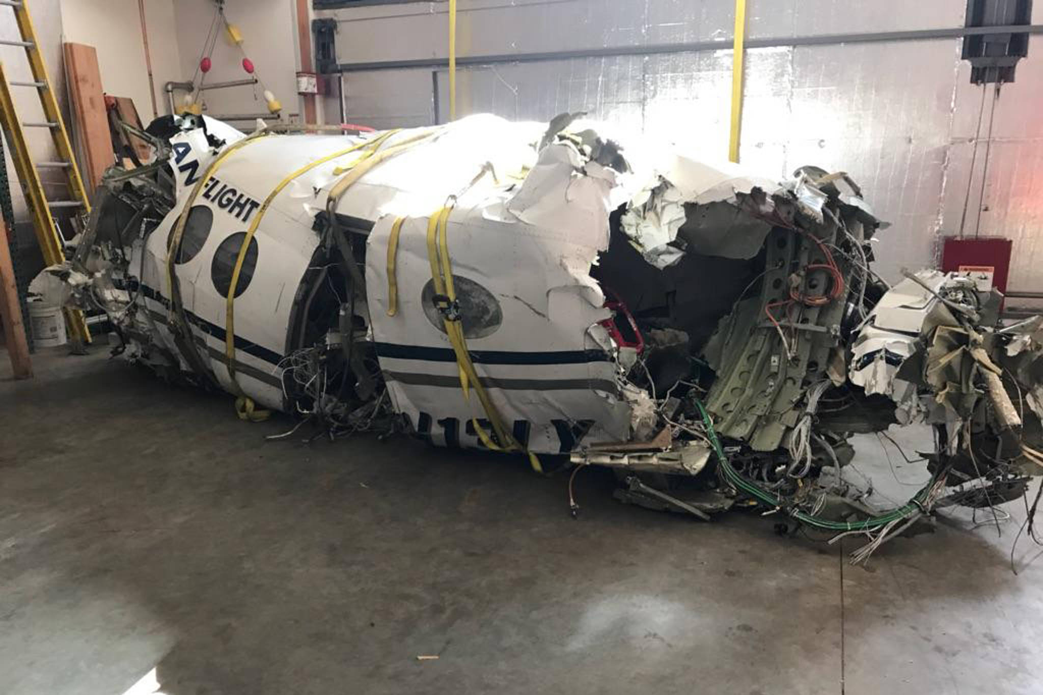 After an extensive underwater search, the wreckage of a Beechcraft B200 was recovered from the ocean waters of Fredrick Sound near Kake. Alaska. (Courtesy Photo | National Transportation Safety Board)
