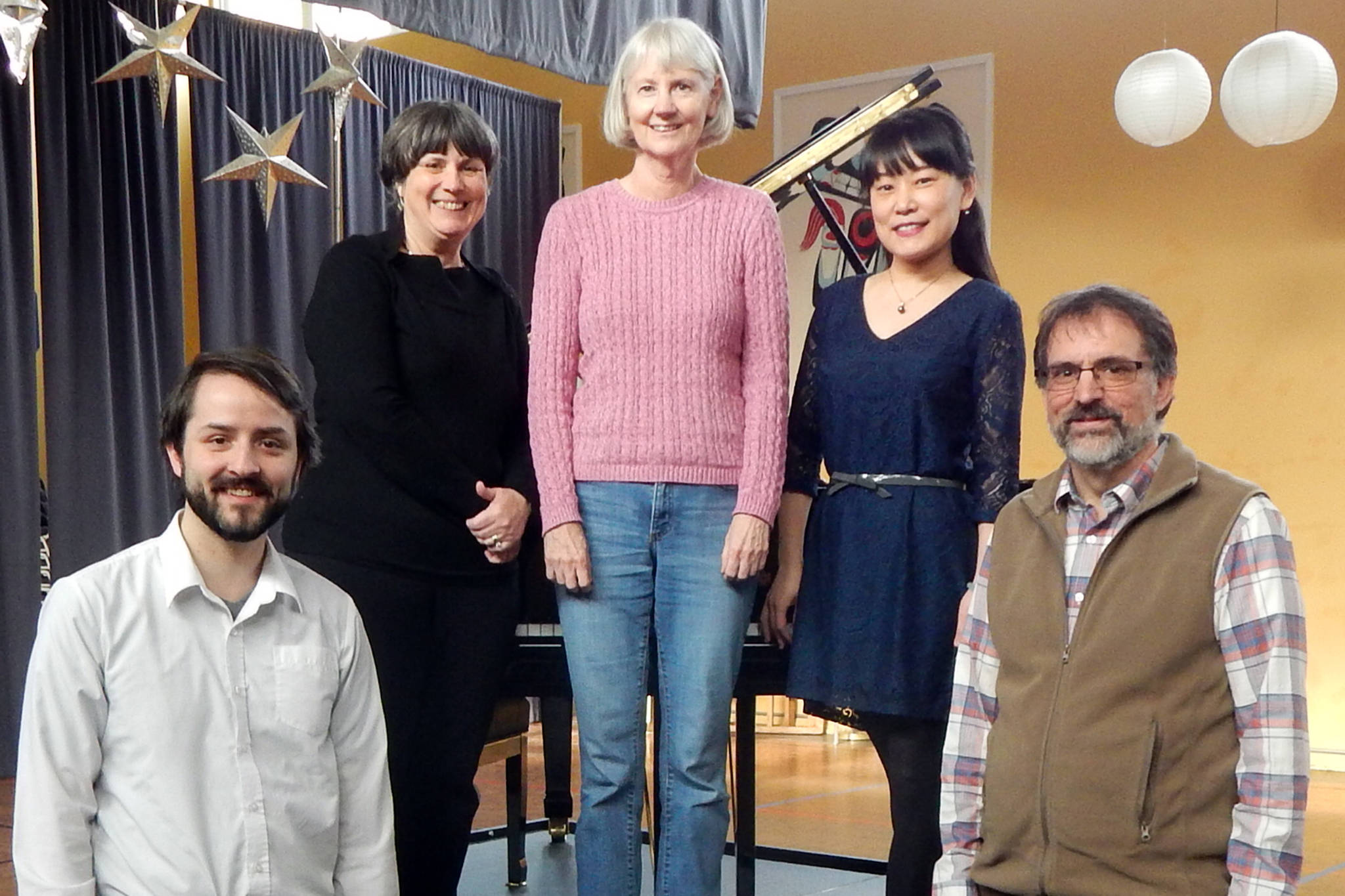 Performers in the upcoming Juneau Piano Series group recital are, from left to right, Jon Hays, Judith Mitchell, Sue Kazama, Mei Xue and Douglas Smith.