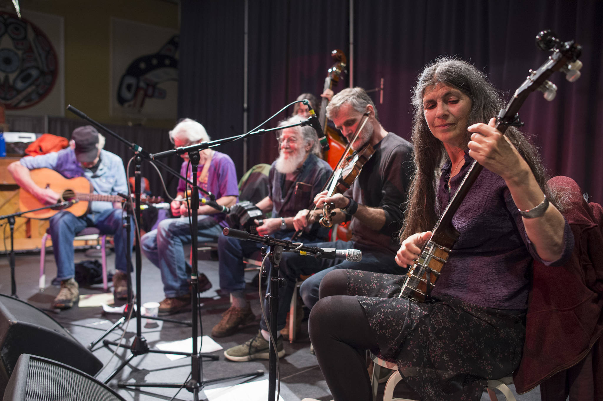 Sweet Sunny North of Port Townsend plays a contra dance at the Alaska Folk Festival at the Juneau Arts and Culture Center on Thursday, April 11, 2019. (Michael Penn | Juneau Empire)