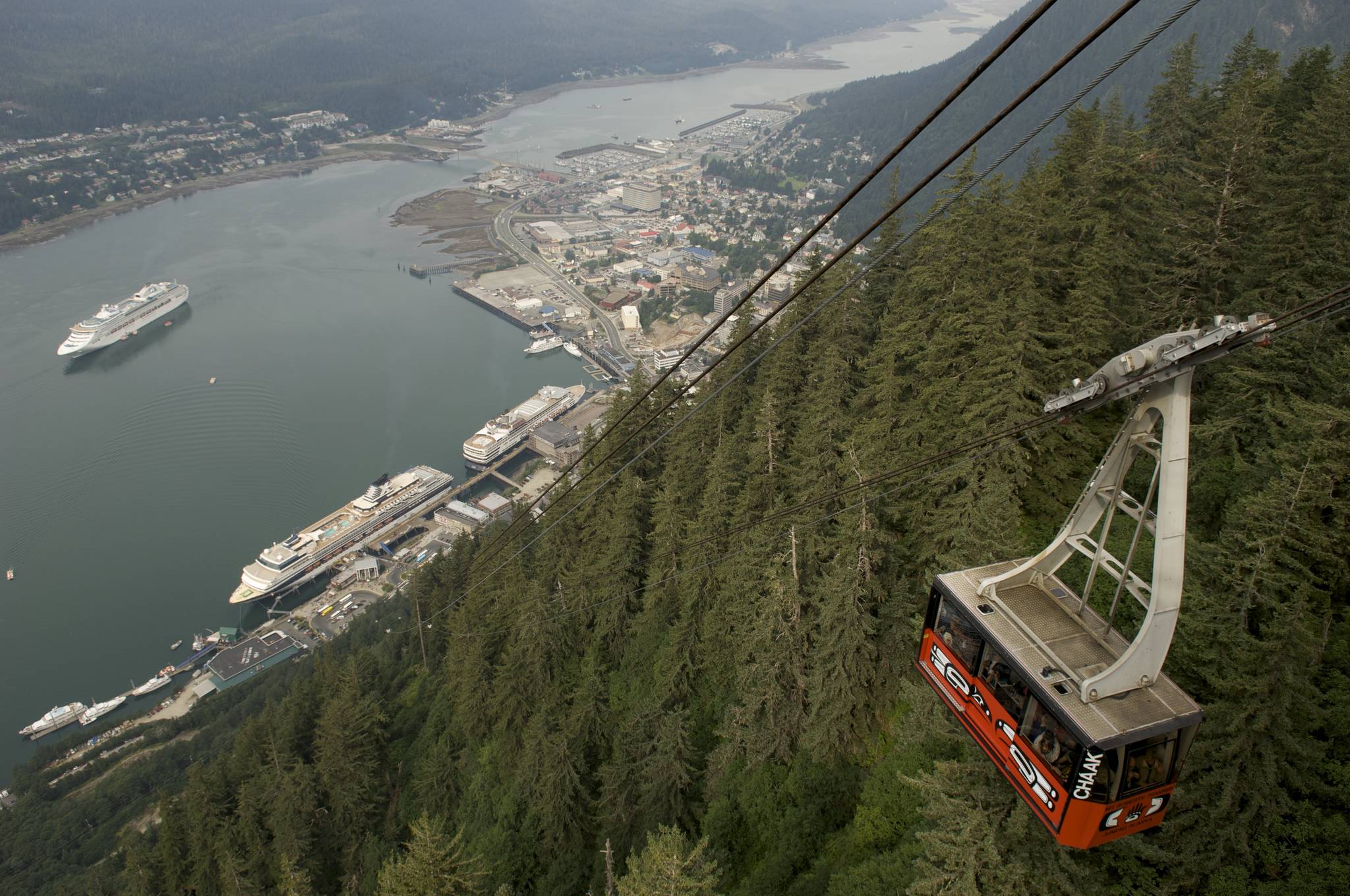 The Mount Roberts Tramway car nears the top of its run above Juneau, Alaska. (Michael Penn | Juneau Empire File)