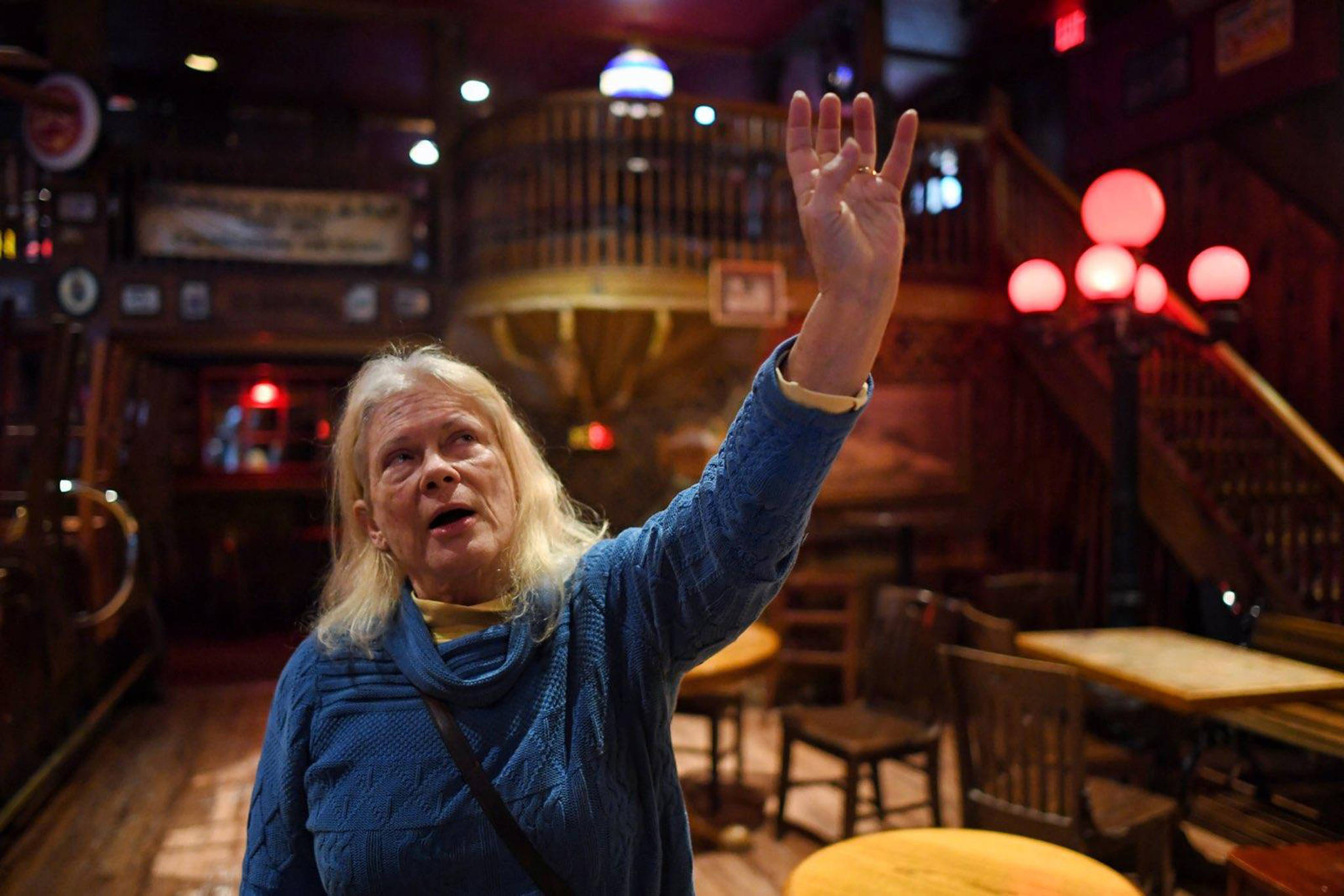 Bettye Adams, co-owner of the Alaskan Hotel & Bar, talks on Thursday, April 25, 2019, about a television show titled “Portals to Hell” on the Travel Channel featuring the hotel that will air Friday night. (Michael Penn | Juneau Empire)