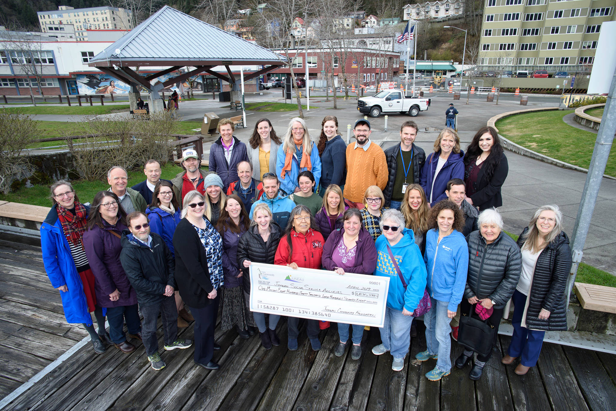 Recipients of the 2019 Hope Endowment grants from the Juneau Community Foundation pose for a photo at Marine Park in Juneau. (Courtesy Photo | Juneau Community Foundation)