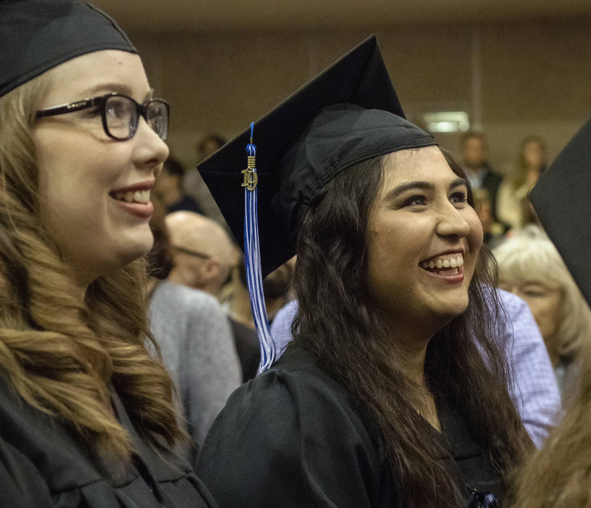 Anna Christina Tafoya, right, graduated with a Bachelor of Science degree in Marine Biology at the University of Alaska Southeast commencement ceremony on Sunday, May 5, 2019. (Erin Laughlin | For the Juneau Empire)