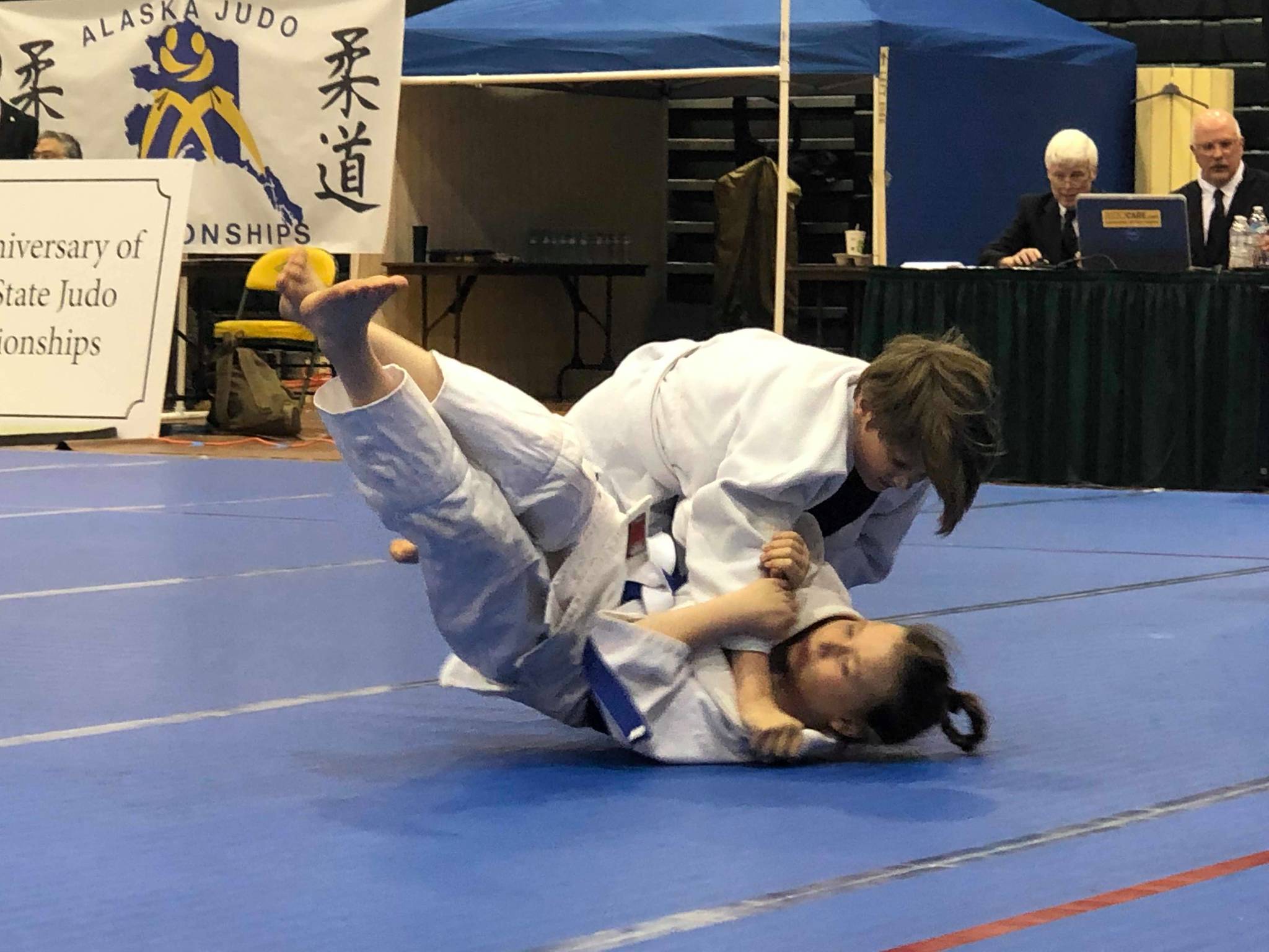 Capital City Judos Kaiden Odenheimer throws for Ippon (perfect score) at the Alaska State Judo Championships on Saturday, May 4, 2019. (Courtesy Photo | Jay Watts)