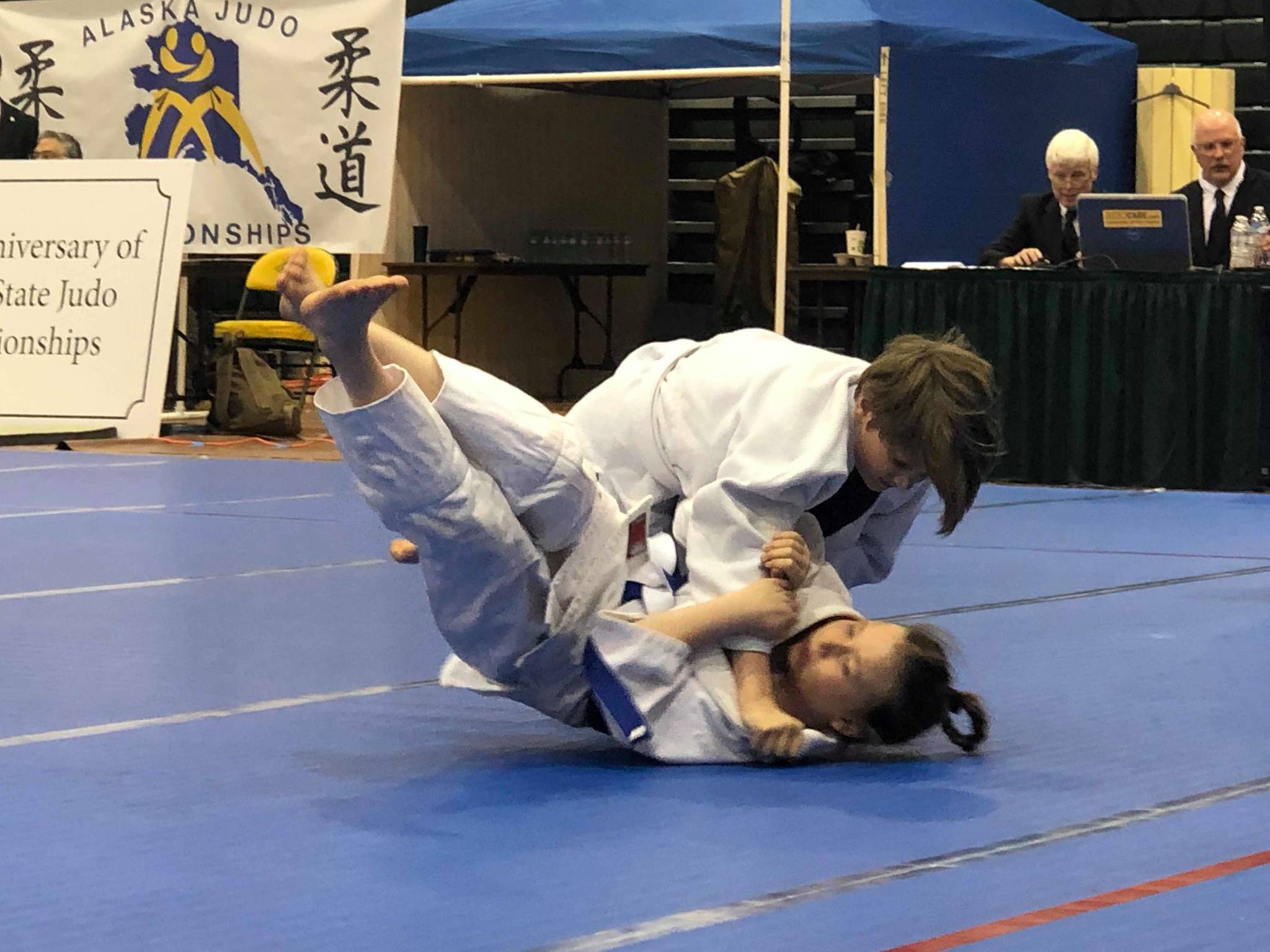 Capital City Judo’s Kaiden Odenheimer throws for Ippon (perfect score) at the Alaska State Judo Championships on Saturday, May 4, 2019. (Courtesy Photo | Jay Watts)