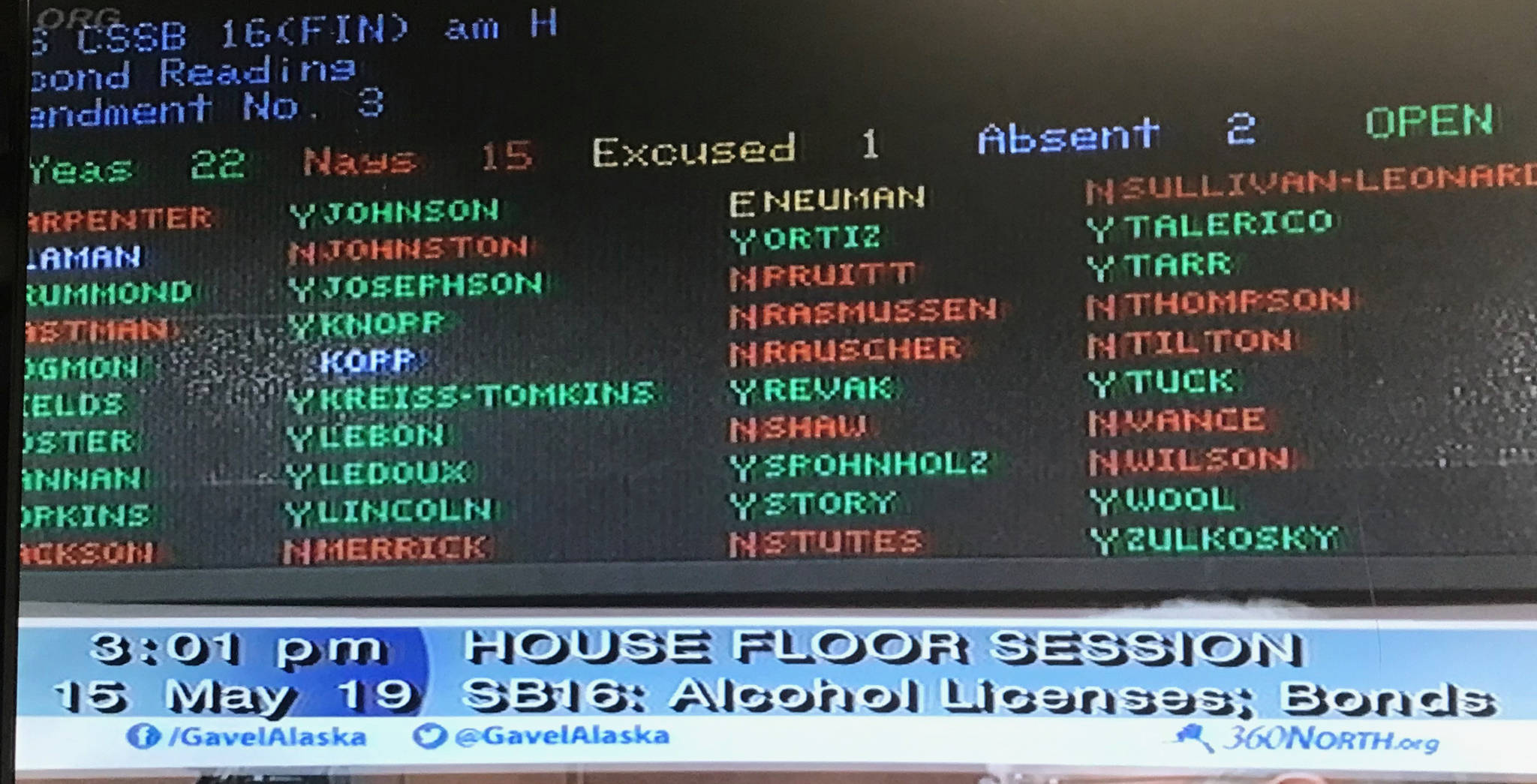 The vote on Senate Bill 16.