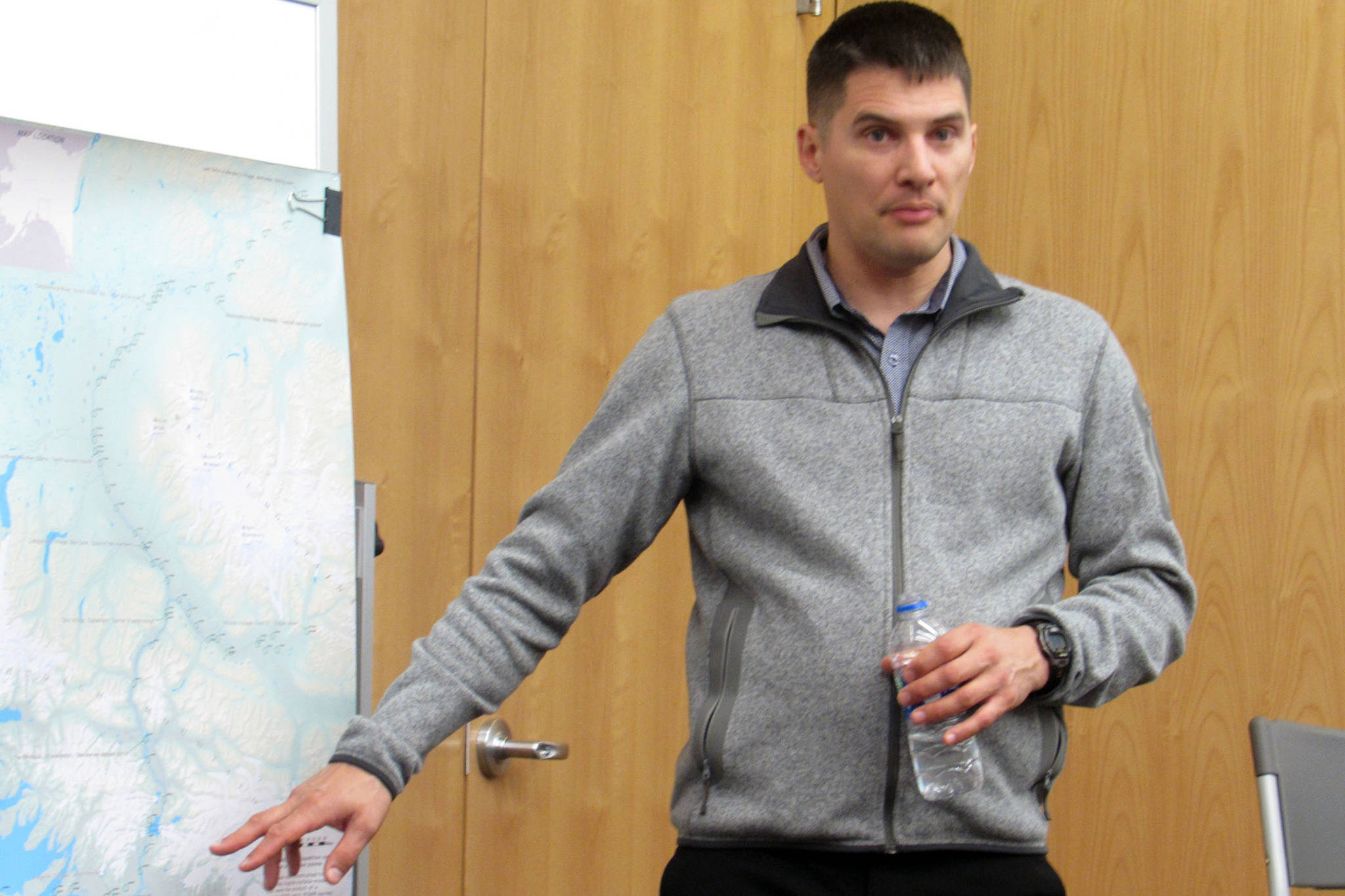 Russ Vander Lugt, a PhD candidate in University of Alaska Fairbanks’ Arctic and Northern Studies program and a Lieutenant Colonel in the Army, speaks about Henry Allen and his 1885 expedition at the Alaska State Library, Archives and Museum, May 16, 2019. (Ben Hohenstatt | Capital City Weekly)