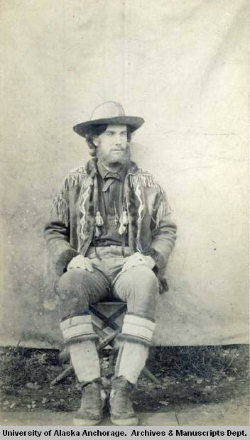 Lt. Henry Tureman Allen, leader of 1885 expedition to explore Copper and Tanana Rivers in Alaska as seen in a photo from Alaska’s Digital Archives. He is wearing boots made from animal hides and fur. (Courtesy Photo | Fred Wildon Fickett papers, Archives and Special Collections, Consortium Library, University of Alaska Anchorage)