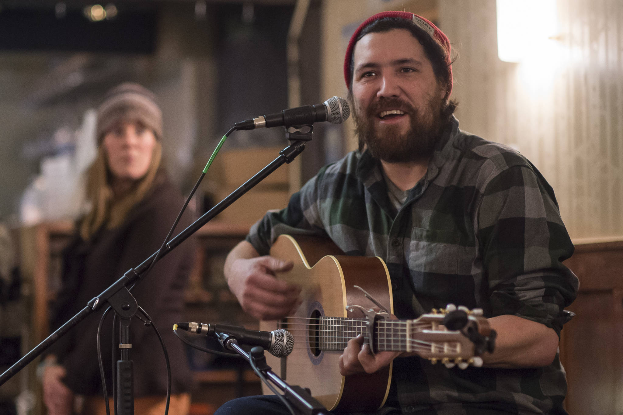 Daniel Firmin plays a two-song set during the Mountainside Open Mic & Art Night at The Rookery on Oct. 31, 2018. (Michael Penn | Juneau Empire File)