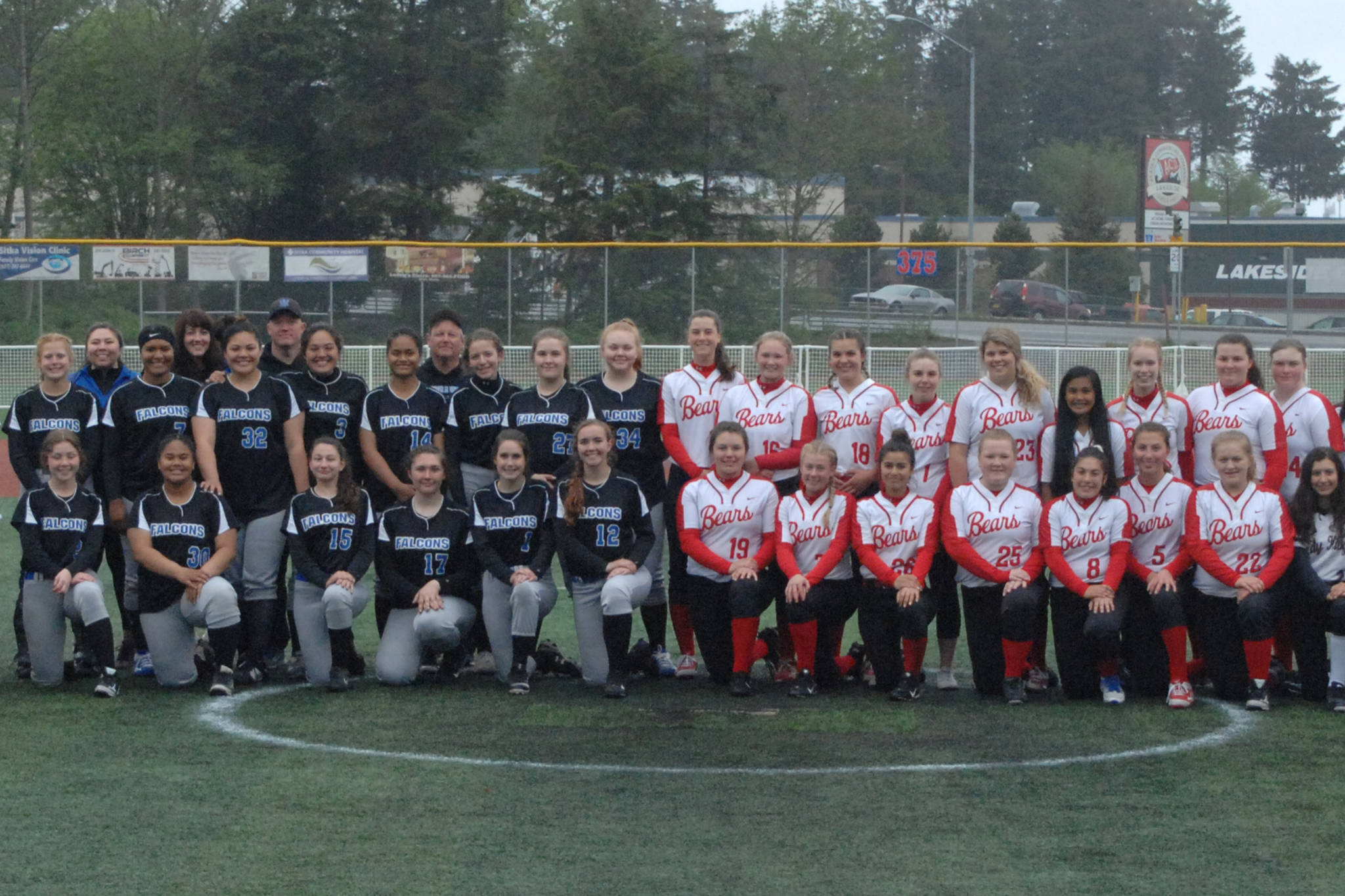 The Thunder Mountain and Juneau-Douglas: Yadaa.at Kale softball teams pose for a photo at the Region V softball tournaments. (Courtesy photo | Clifford Chandler)