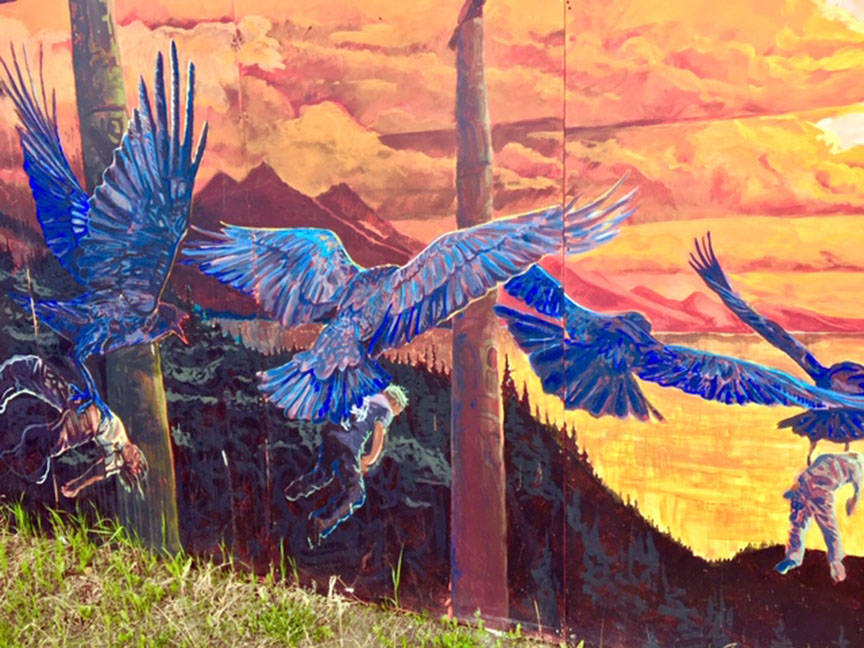 Trickster raves fly at sunset in this mural seen in Haines Junction on May 29, 2019. (Courtesy Photo | Denise Carroll)