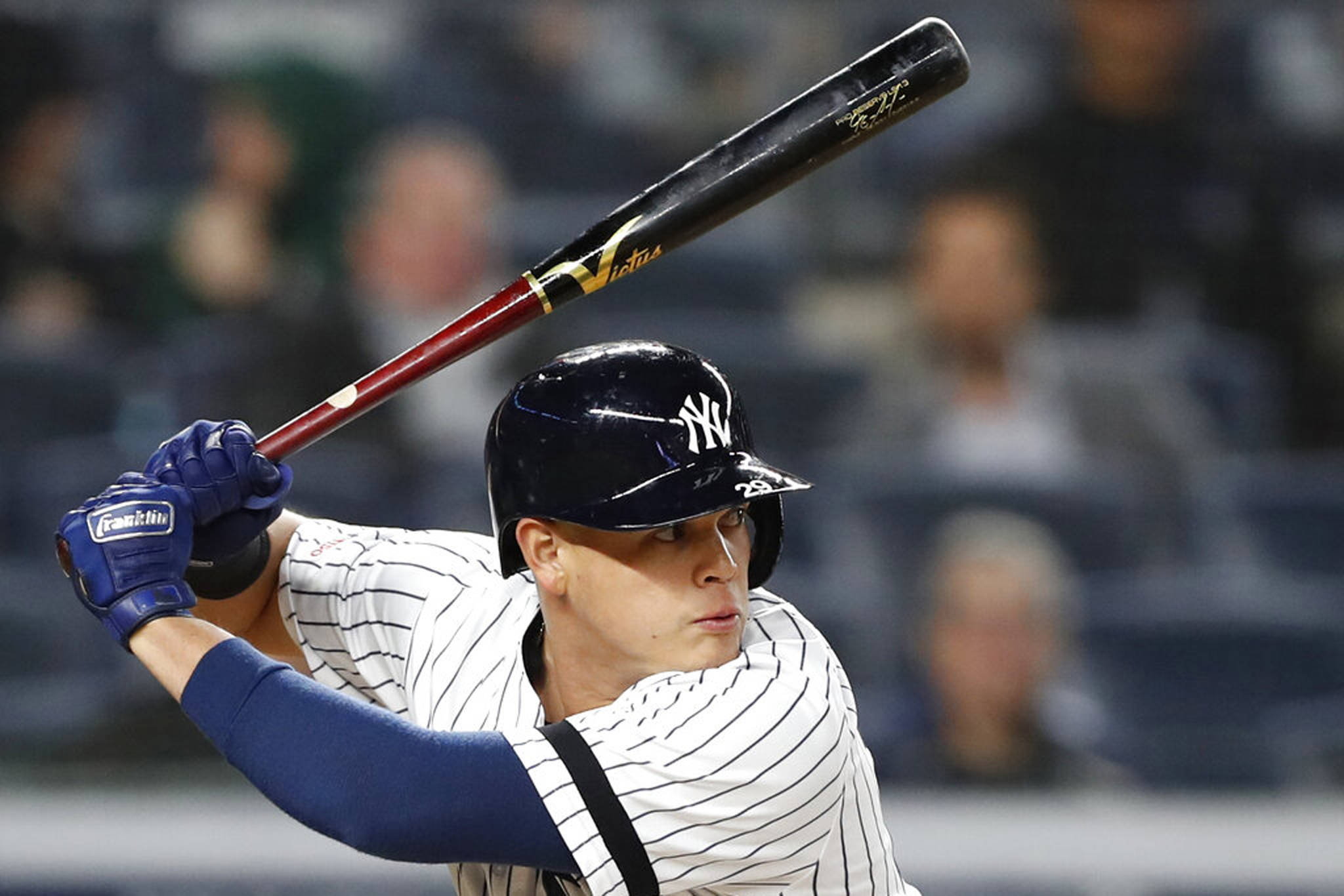 New York Yankees Gio Urshela bats in a game against the Seattle Mariners on Thursday, May 9, 2019 in New York. (Kathy Willens | Associated Press File)