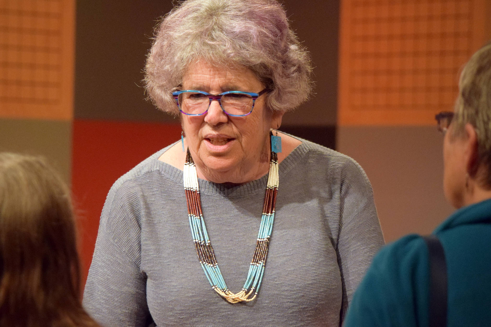 Susan Fitzgerald speaks about her volunteer work at a refugee shelter in New Mexico during a presentation in Juneau on Friday, May 31, 2019. (Ben Hohenstatt | Juneau Empire)