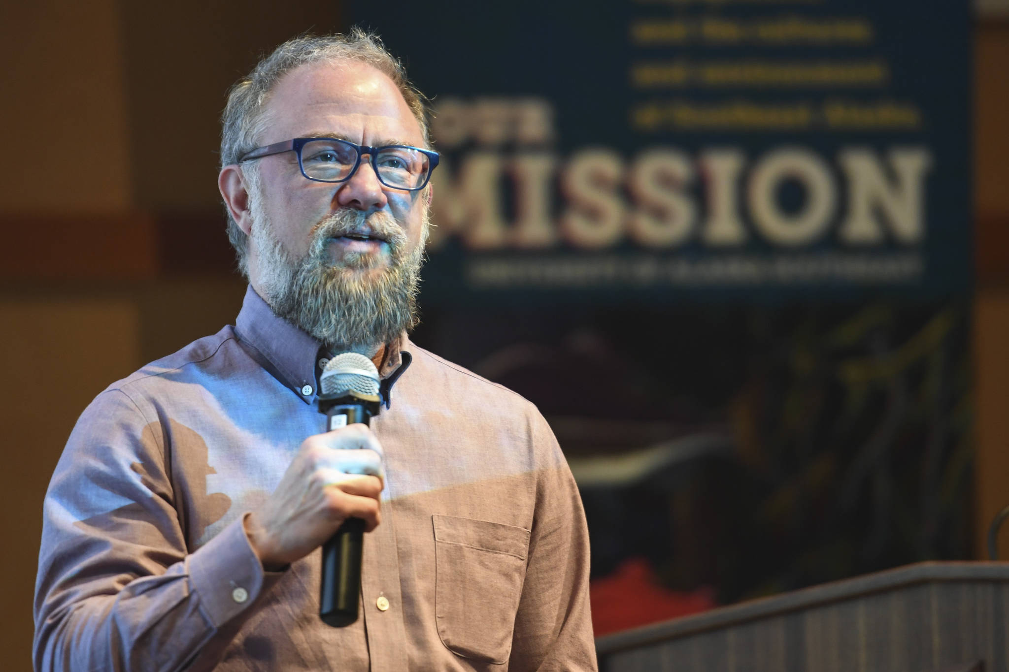 Aidan Key, director of Gender Diversity, speaks after the showing of the movie, “The Most Dangerous Year” at the University of Alaska on Thursday, June 6, 2019. (Michael Penn | Juneau Empire)