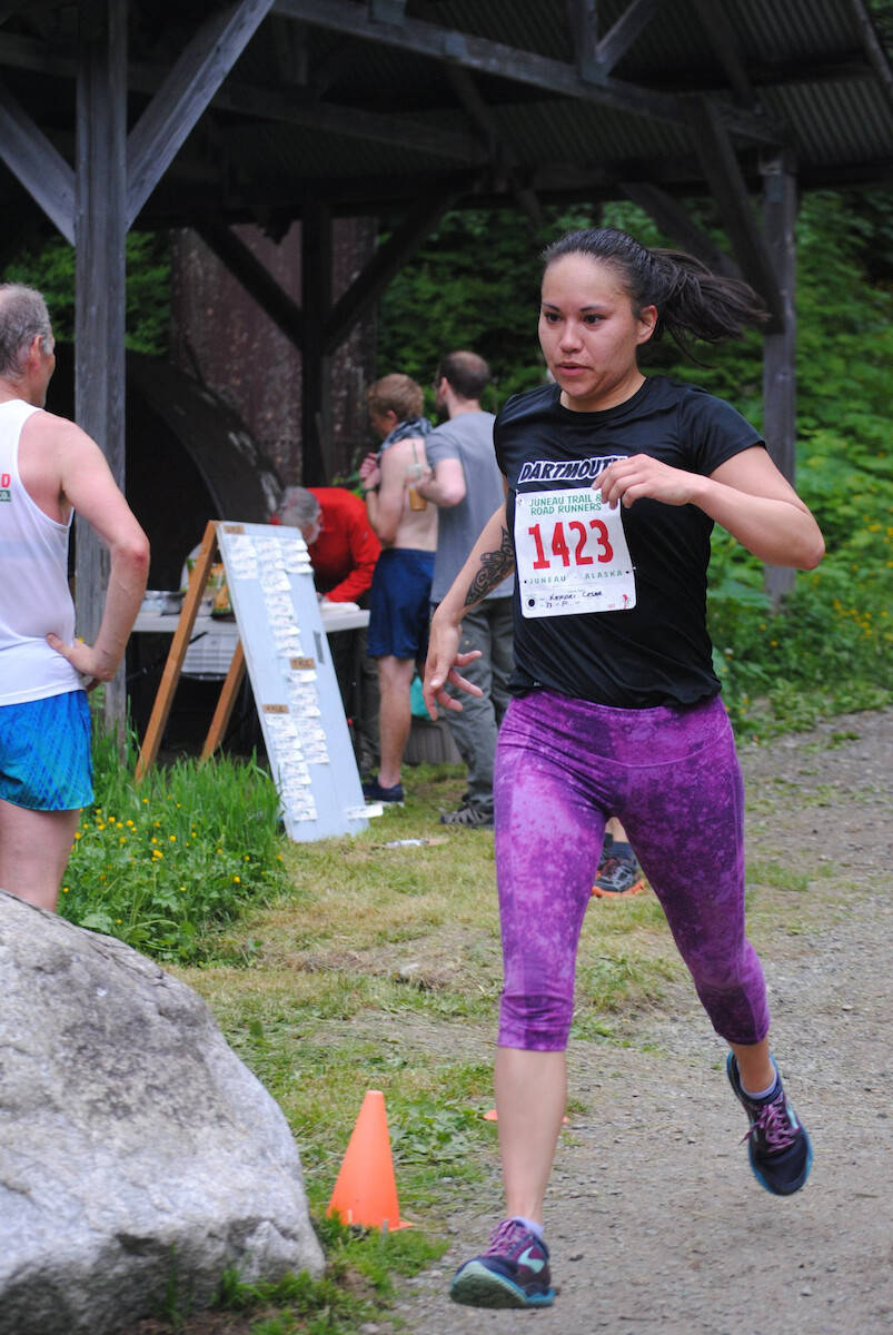 Kendri Cesar wins the womens title in the Ben Blackgoat Memorial Race with a time of 57 minutes, 37 seconds, at the bottom of Perseverance Trail on Saturday, June 8, 2019. (Courtesy Photo | Darla Orbistondo)