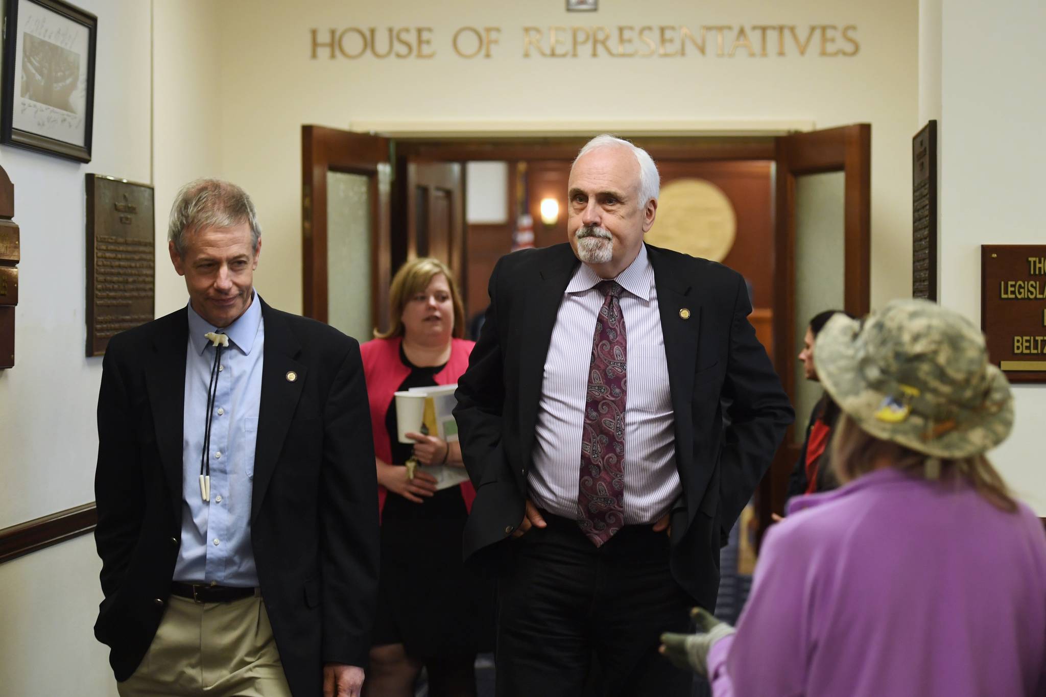 Representatives walk out of the House after adjournment on Thursday, June 13, 2019. (Michael Penn | Juneau Empire)
