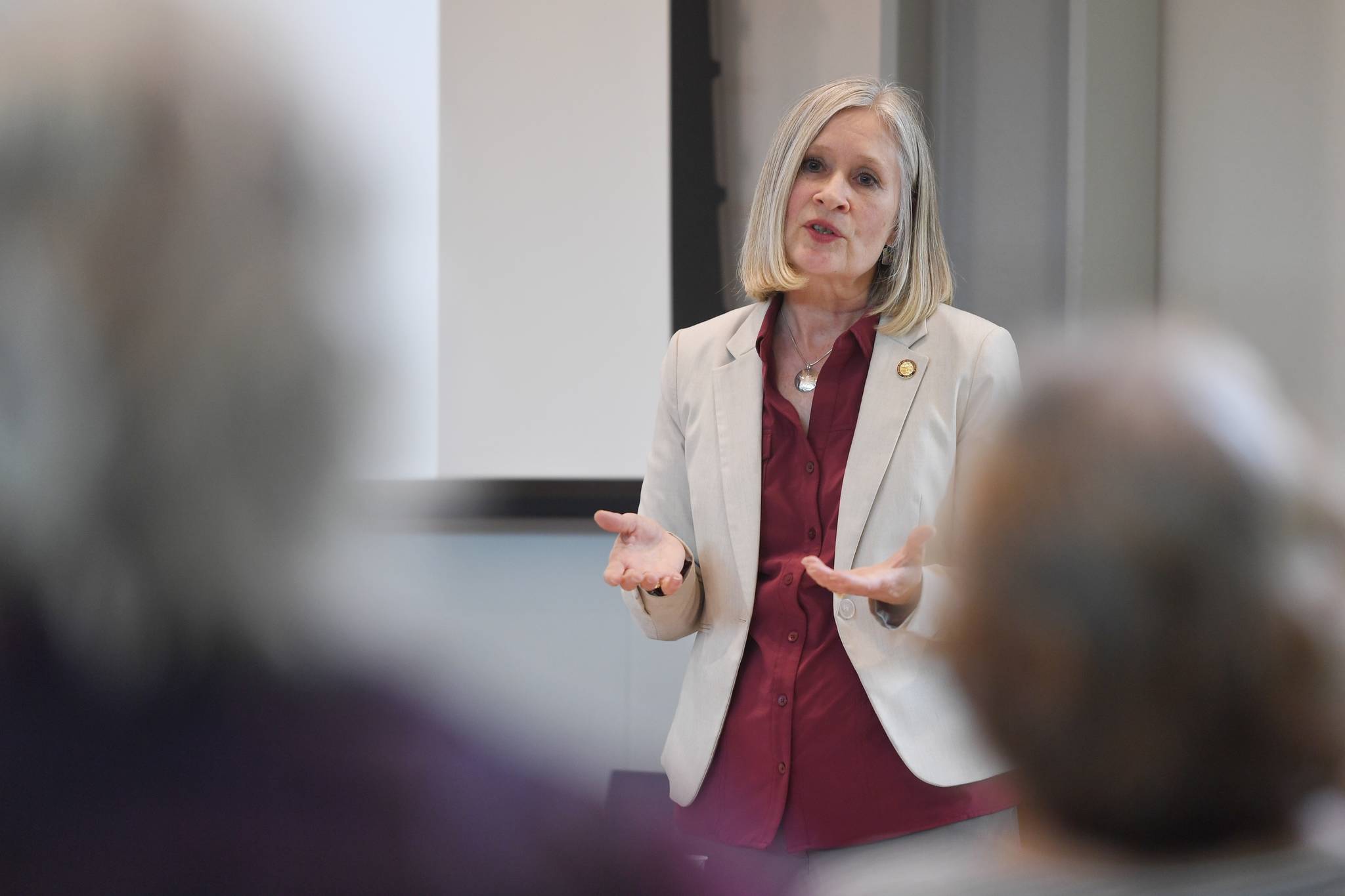 Rep. Andi Story, D-Juneau, holds a town hall meeting at the Mendenhall Valley Public Library on Wednesday, June 19, 2019. (Michael Penn | Juneau Empire)