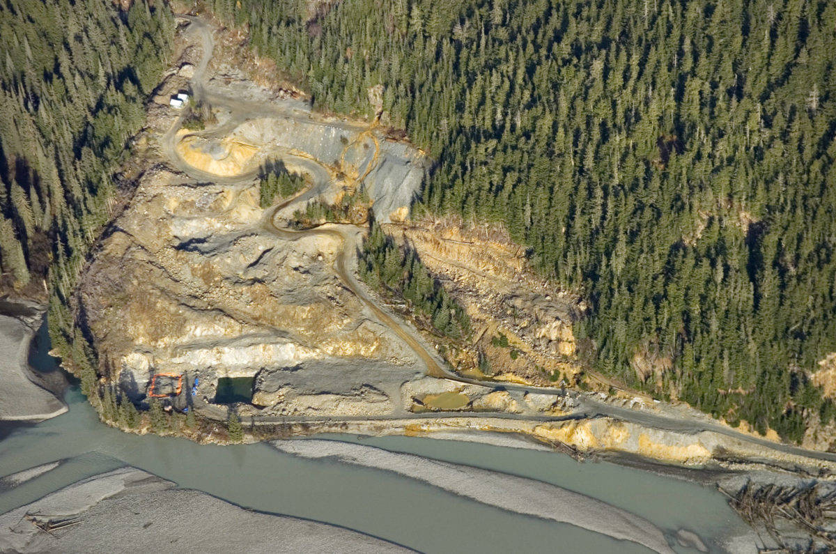 Heavy metals run out of the Tulsequah Chief mine opening and down to holding ponds next to the Tulsequah River Wednesday, Oct. 8, 2008. Leakage from those ponds can be seen entering the river that flows into the Taku River down stream. (Michael Penn | Juneau Empire)