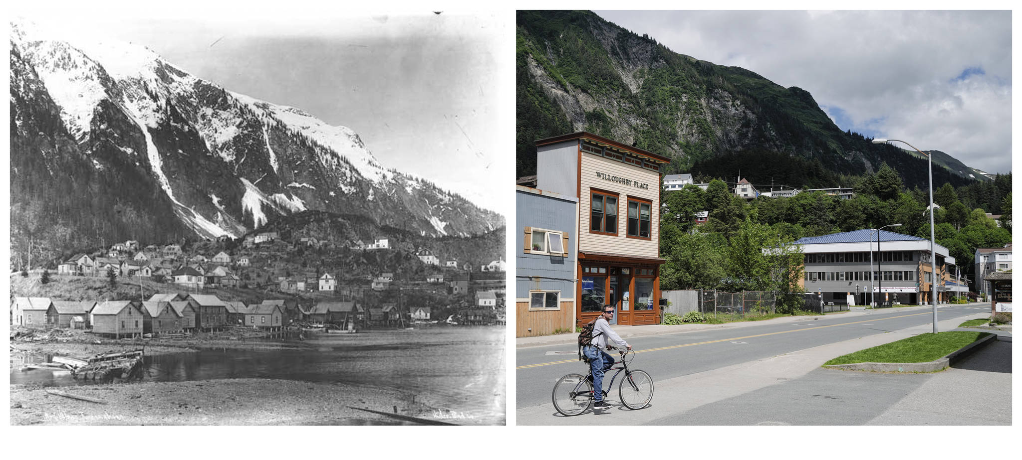 A picture by Winter and Pond from the Alaska State Library - Historical Collections 1893-1943. ASL-PCA-87, left, and Willoughby Avenue on Monday, June 24, 2019. (Michael Penn | Juneau Empire)
