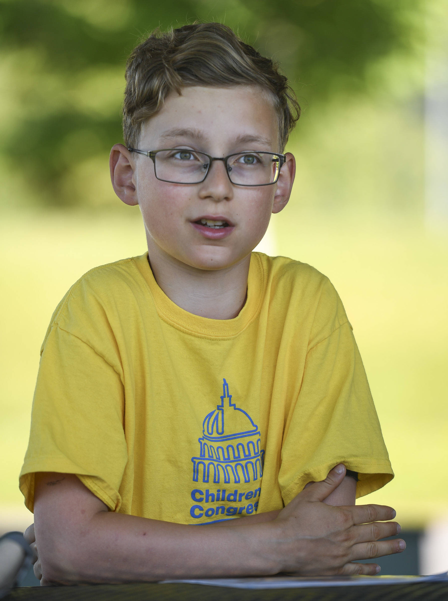 Bruno Malecha, 12, speaks about living with Type 1 diabetes on Tuesday, June 25, 2019. Bruno will be traveling to Washington, D.C., this summer to lobby members of Congress to support diabetes research. (Michael Penn | Juneau Empire)