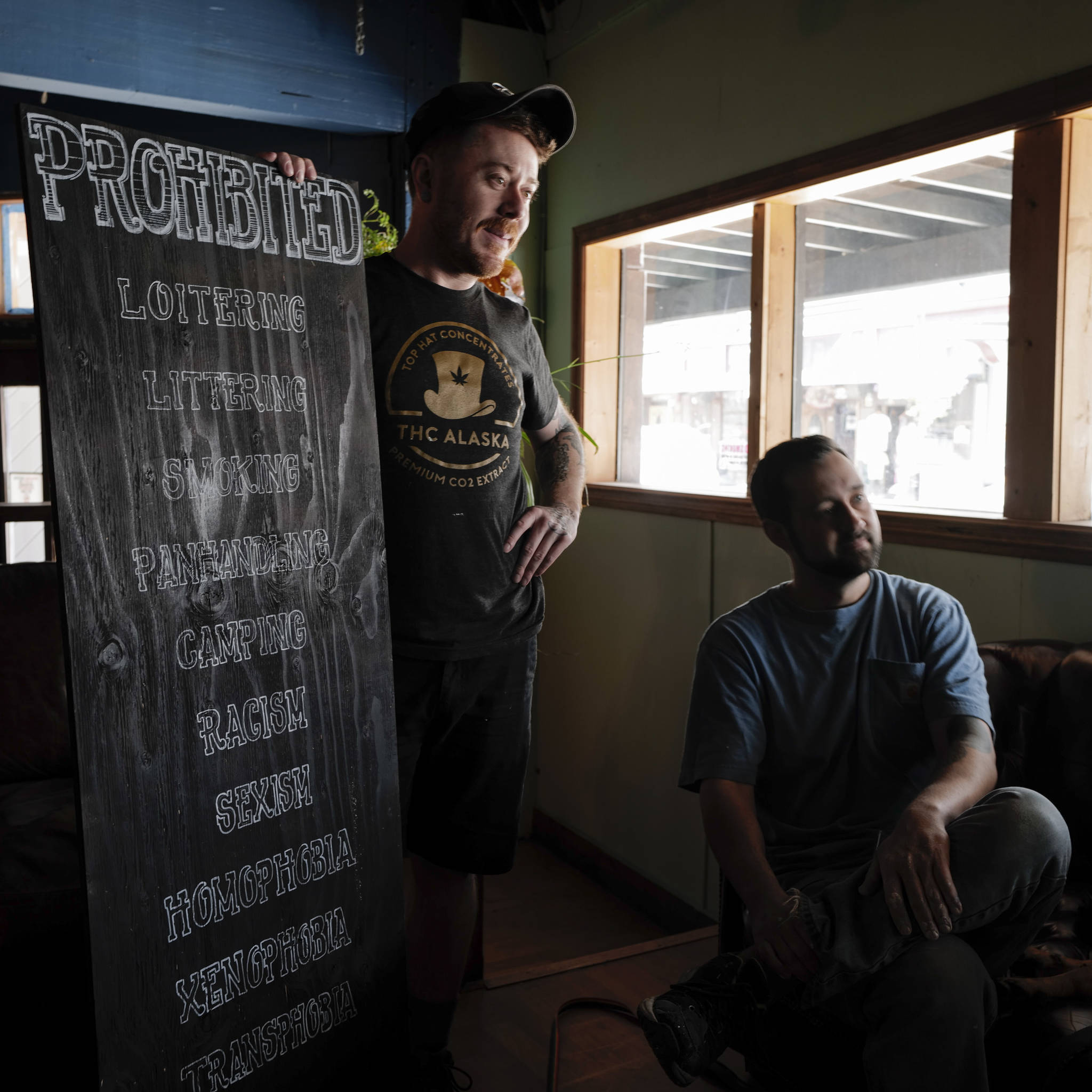 Co-managers Asher Rohan, left, and Michael Friend talk about their remodel the Rendezvous Bar on Wednesday, June 26, 2019. (Michael Penn | Juneau Empire)